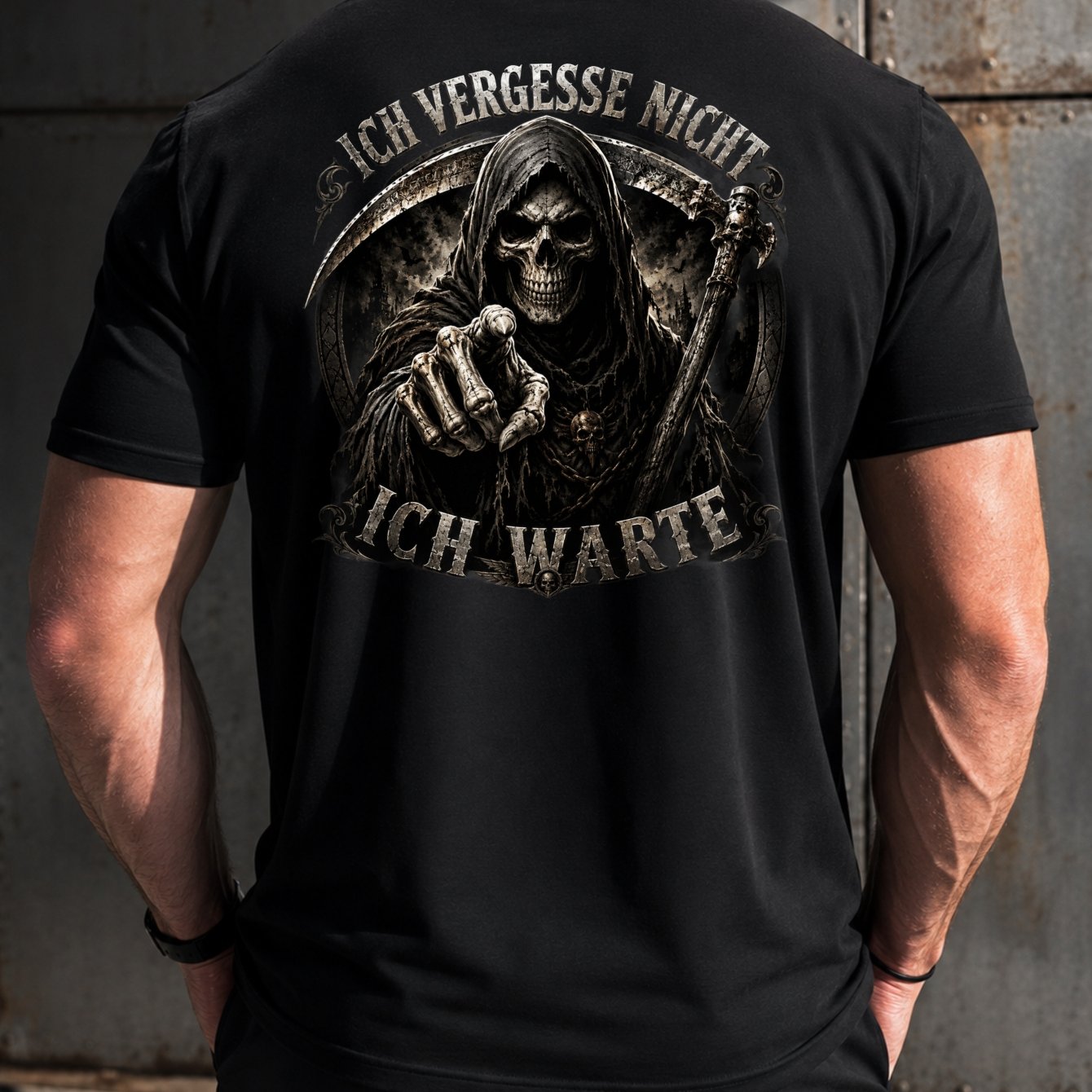 Men's 't I Wait T-shirt, Reaper With , Dark Gothic Humor Style Back Print
