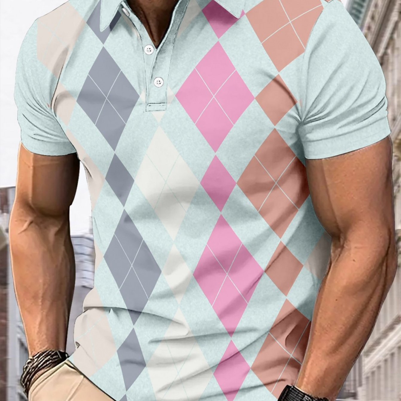 TEMU Men's Shirt, Men's Checkered Printed Shirt, Men's Casual Lapel Golf T-shirt