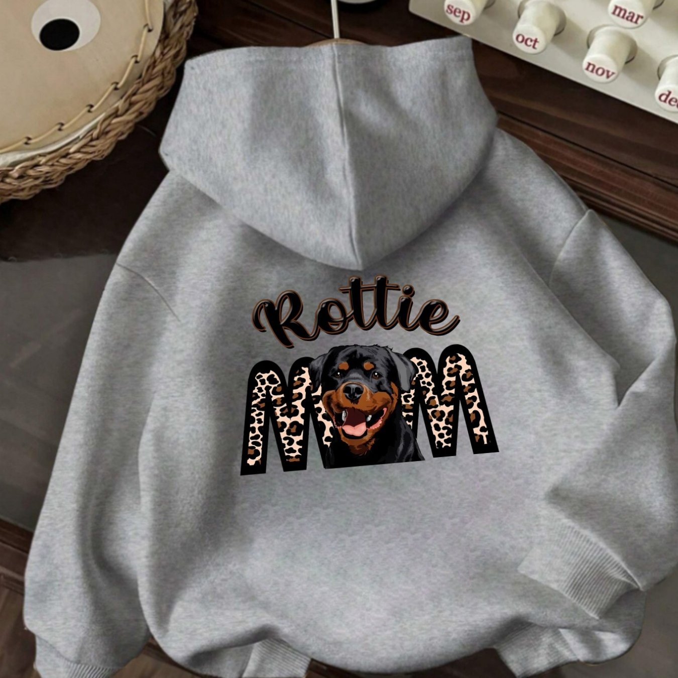 TEMU Rottweiler Pattern, Combining Letters And Leopard Print Design. Women's Fashion Casual Sport Hoodie With Back Print