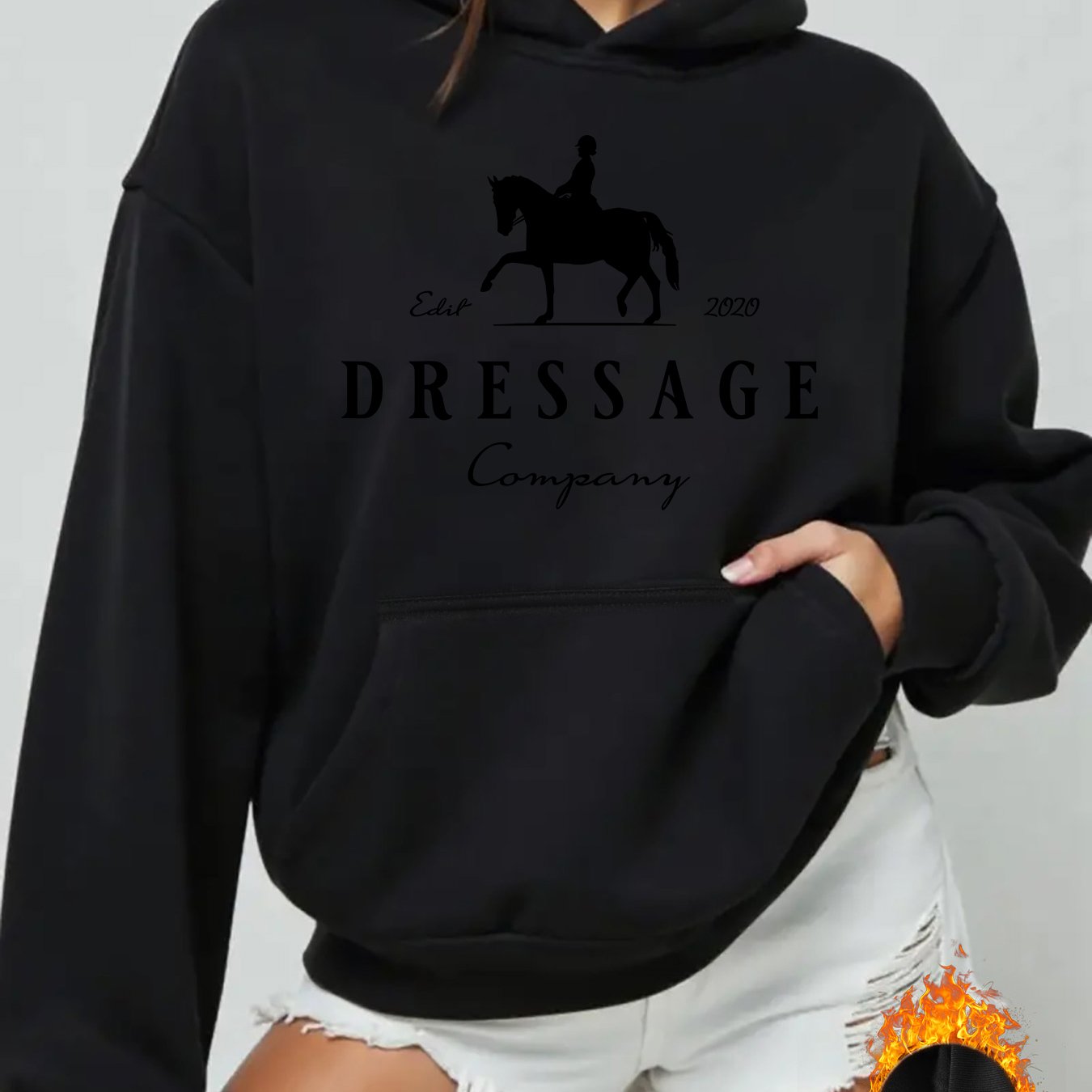TEMU 1pc Autumn New Arrival Hooded Sweatshirt - Equestrian Knight Silhouette Letter Print Pattern Hooded Sweatshirt, Fashionable, Elegant, , And Fun.