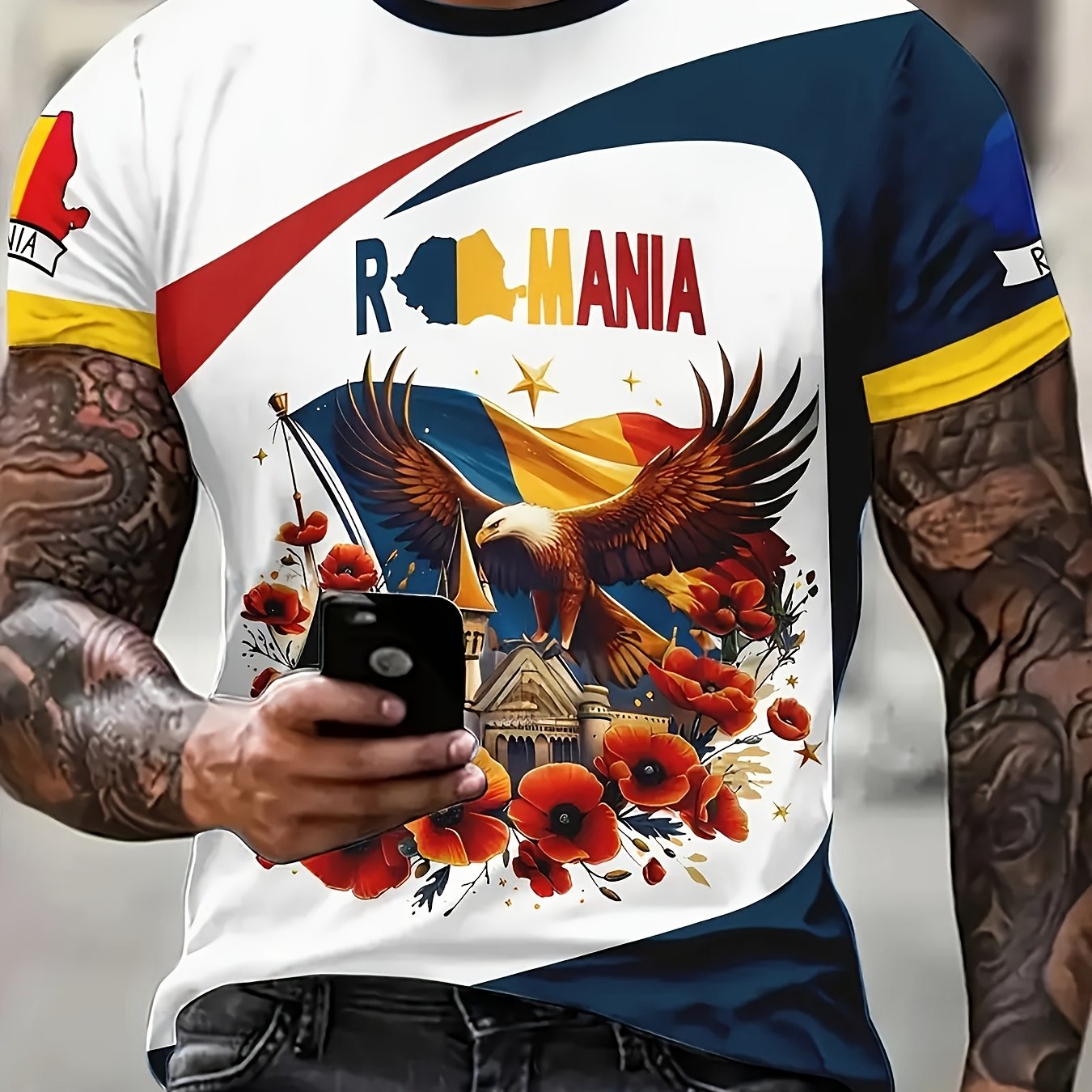 TEMU Summer New 3d Printed Series Pattern Casual Men's Clothing Internet Famous Short Sleeved Round Neck T-shirt High-end Heavy Printed Short Sleeved