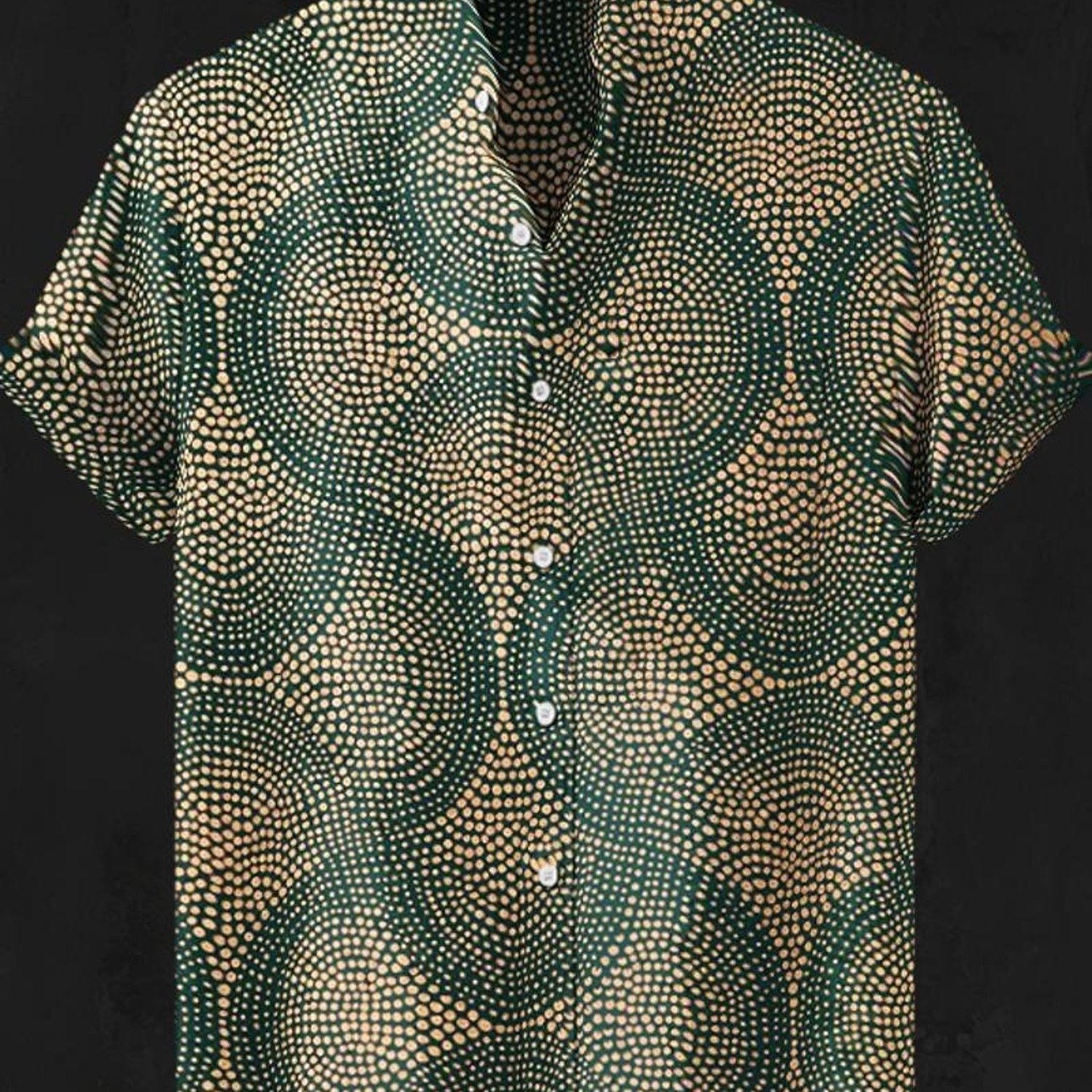 Men's Casual Button- Shirt, Green & Beige Dot Pattern, Mixed Color, Multiple Specifications , Short-sleeved, Display