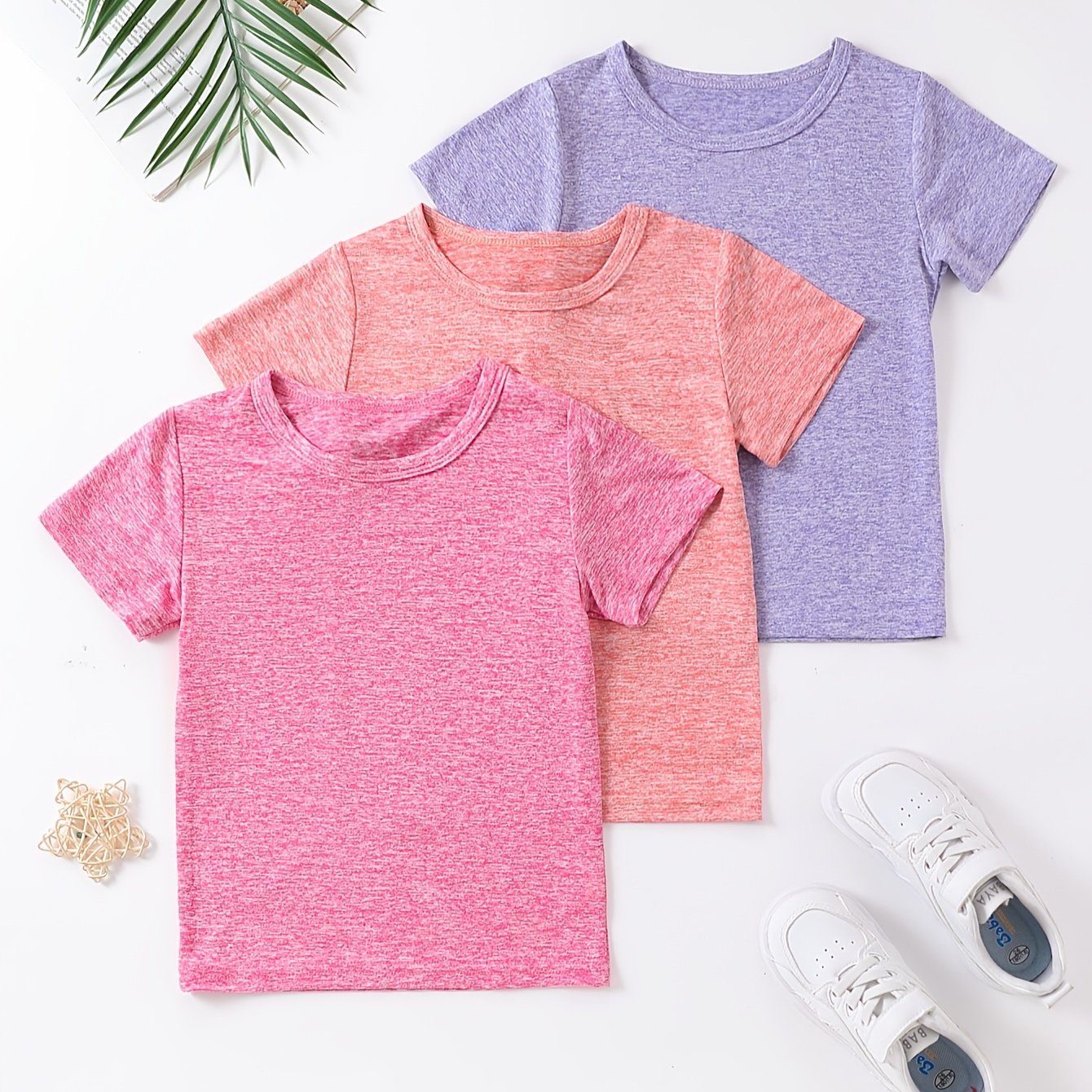 Girls' 3pcs Quick-dry Short-sleeve Casual Sport T-shirts, Fashionable Sport Short-sleeve Quick-dry T-shirts For Girls, Yellow And Pink, Yellow, 3pcs