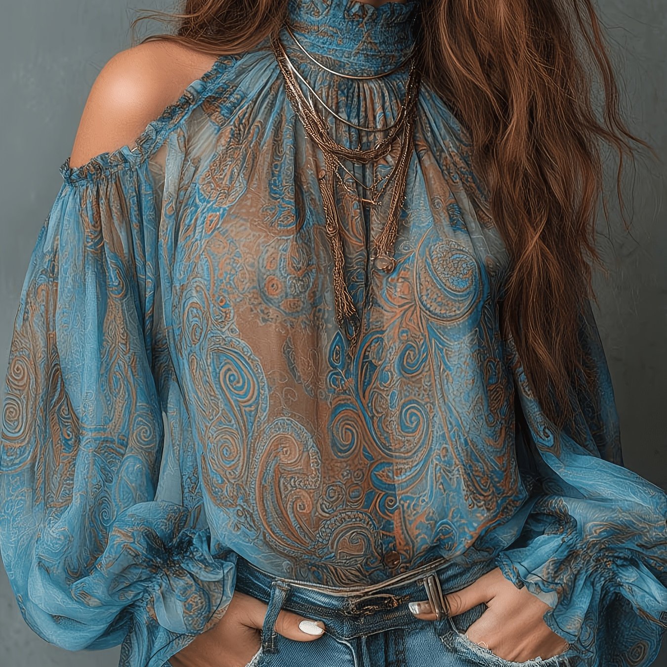 E-shop Retro Damen Bluse Top mit Persean Muster, ohne Träger