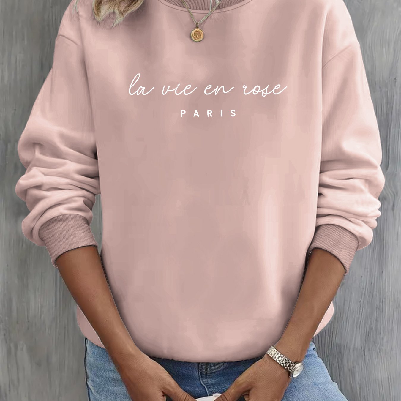 TEMU Sudadera con estampado de , sudadera casual de cuello para otoño y , ropa de mujer
