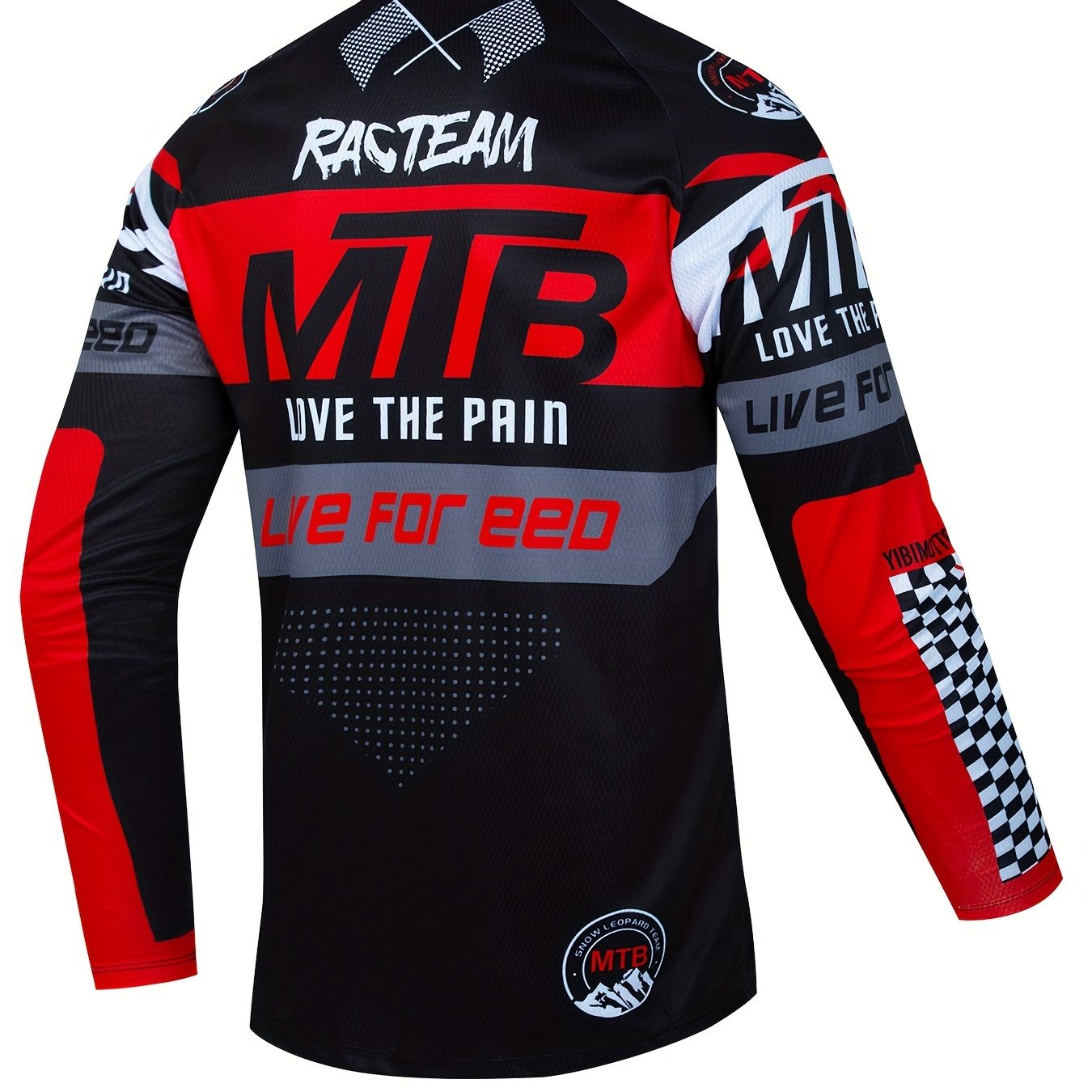 TEMU Men's 'mtb' Letters Print Long Sleeve Biking Jersey, V Neck Quick-drying Off-road Mountain Cycling Sweat-absorbing Clothing