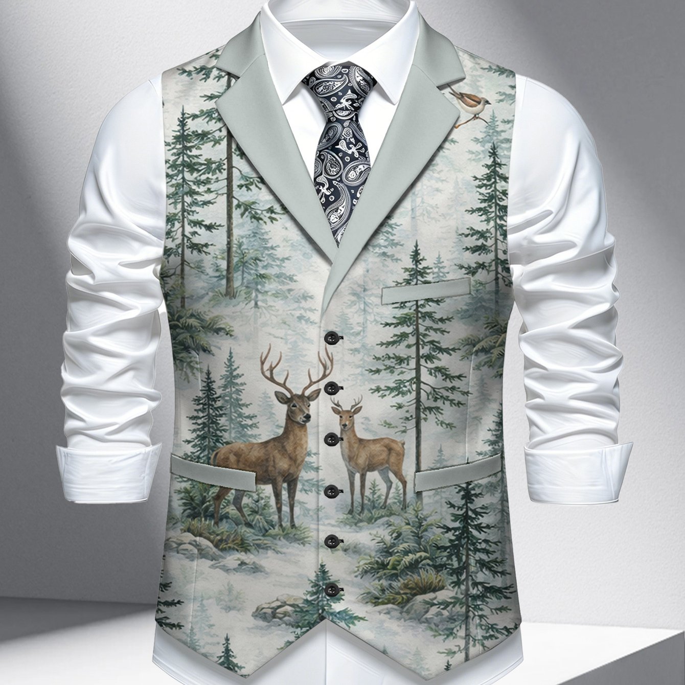 TEMU Plus Size Men's Lapel Vest Single Piece, Fashion Casual Wedding Party Men's Vest Top, Men's Lapel Vest Single Piece Animal Pattern, Printed