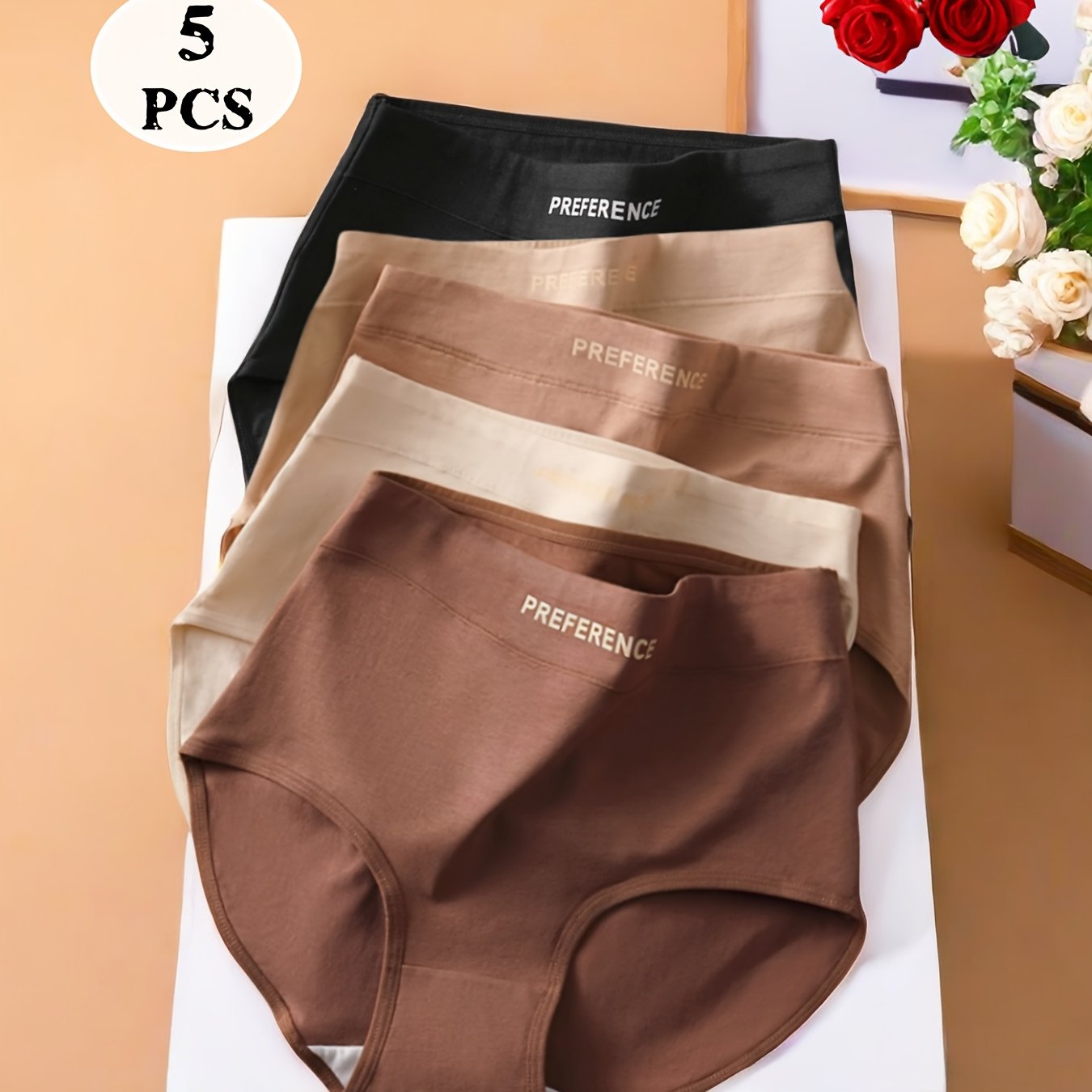 5-pack Women's Panties, Double-layer Waistband With Letter Print, Comfortable High-waisted Briefs