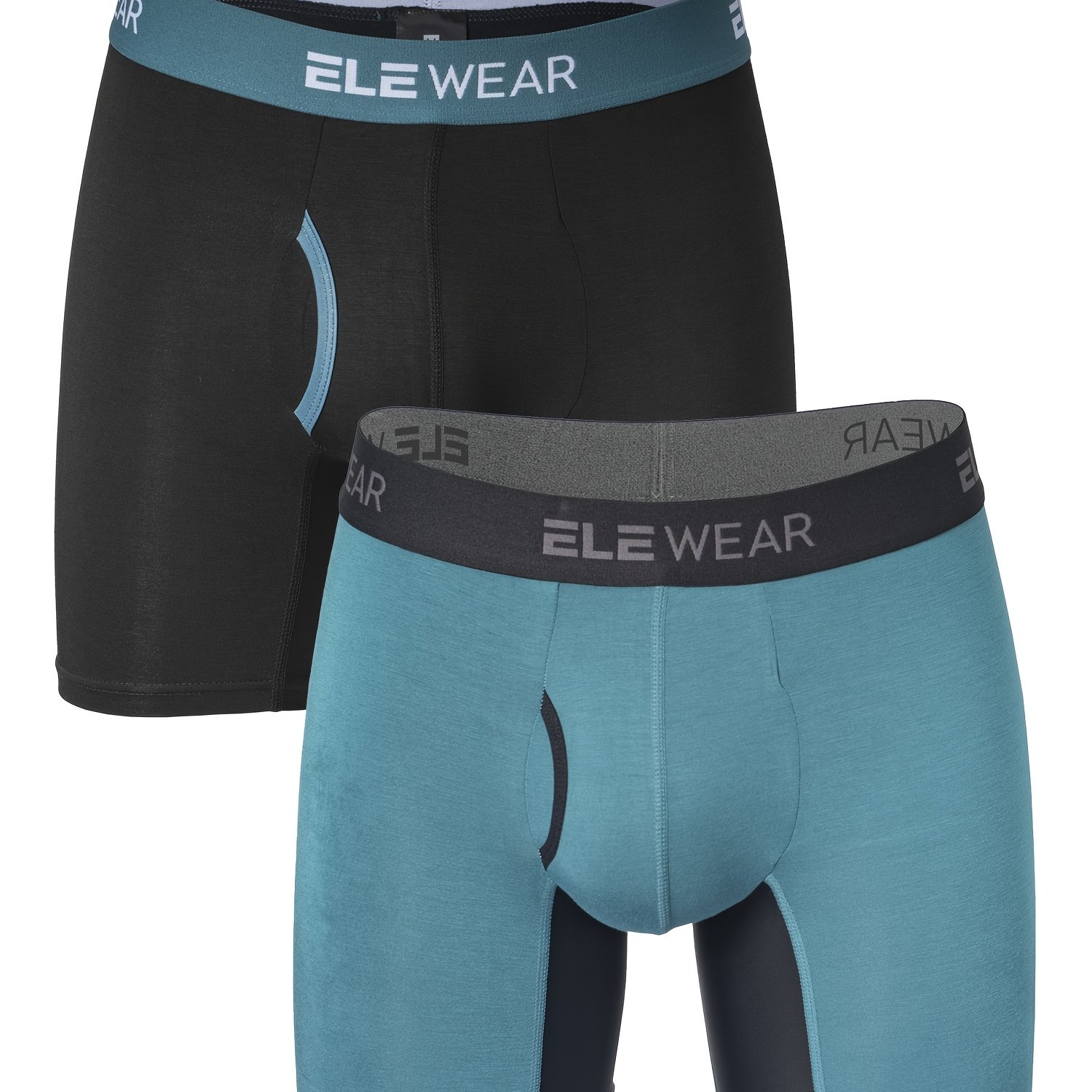 TEMU 2pcs Elewear Bamboo Fiber Men's Underwear, Side Opening Long Boxer Briefs, For Sports And Leisure, Moisture-wicking