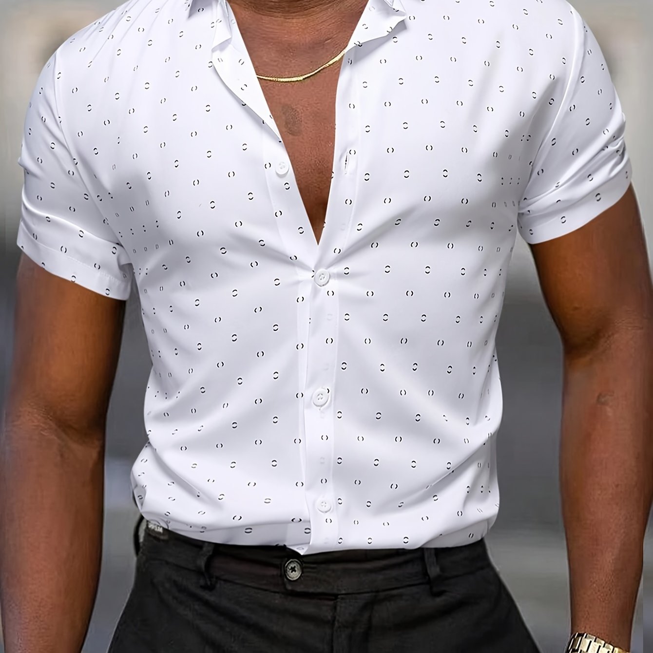 TEMU Men's Short-sleeve Lapel Collar T-shirts With Trendy Prints, Versatile For Office And Casual Wear