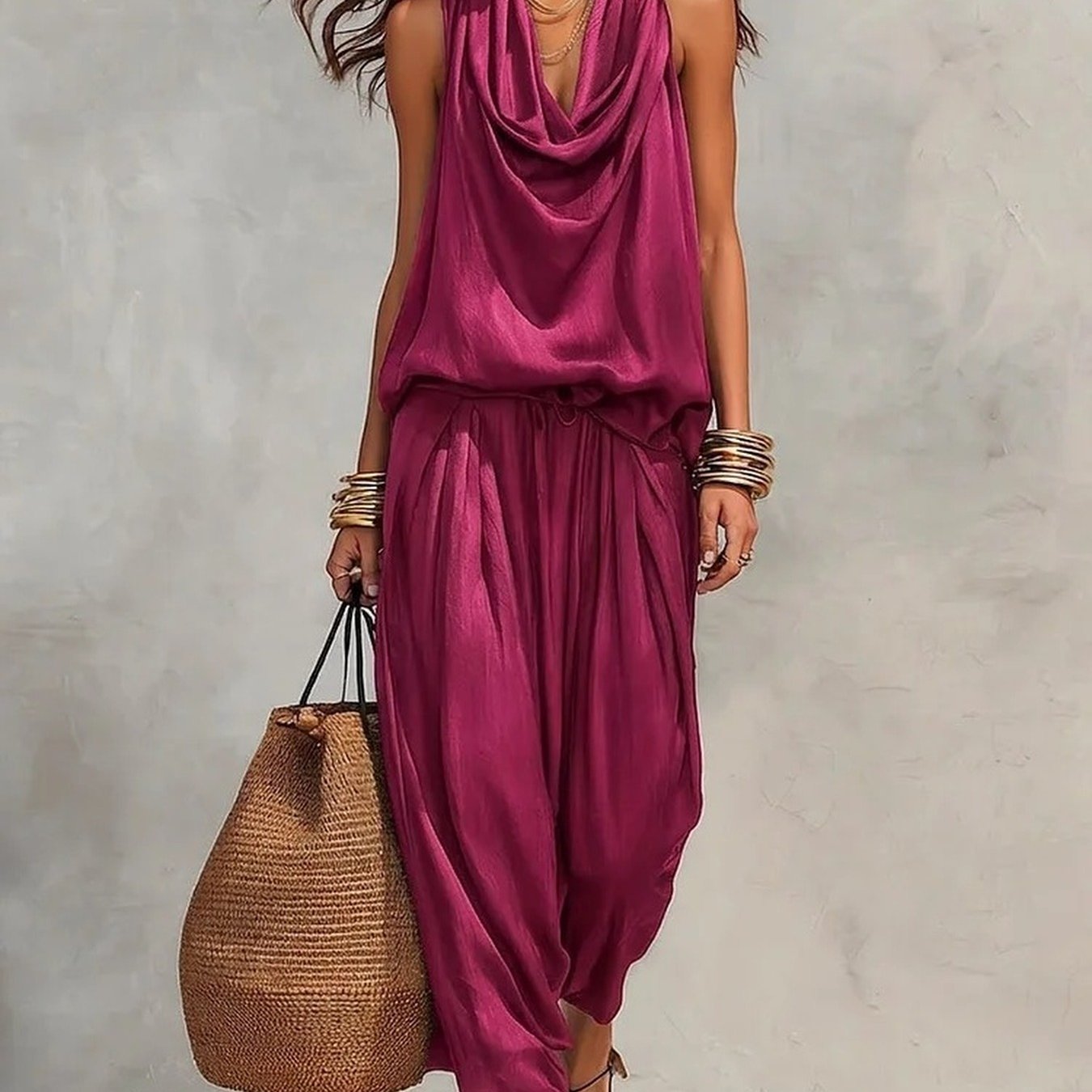 Women's Casual Pleated Blouse And Casual Pants Set With A Sophisticated Touch