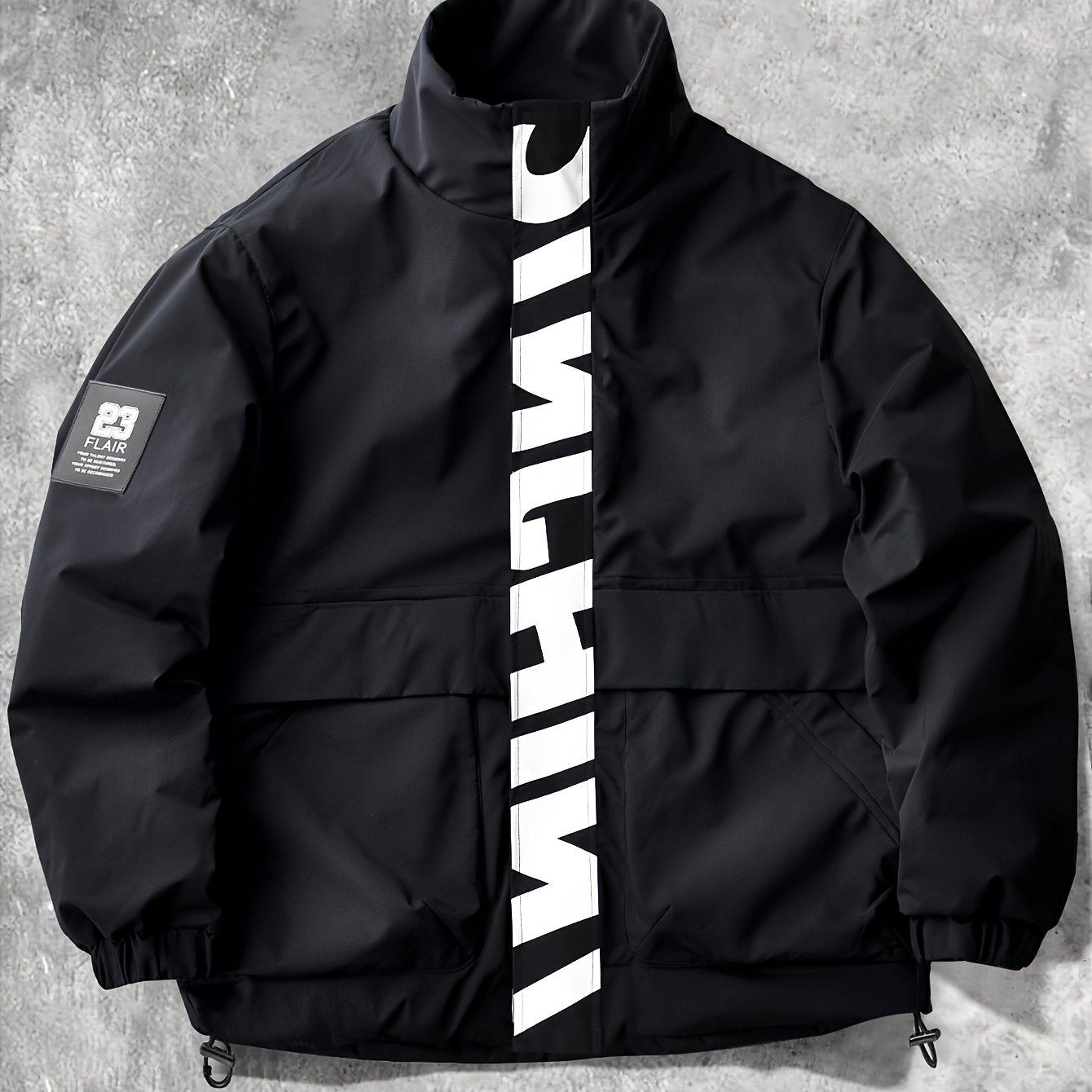 TEMU Men's Stand Collar Jacket With Letter Print, Fashionable And Versatile, Large , Suitable For Outdoor Activities, School, Daily Commute, Wear.
