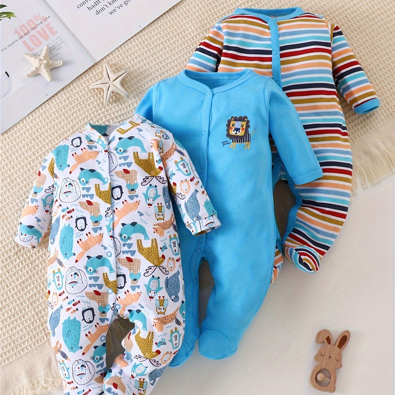 Image of Newborn Siamese Clothing Baby Boy Autumn And Winter Footed Siamese Clothing Baby Romper Cute Lion Climbing Clothes, 3-pc Siamese Clothing, For Outdoor
