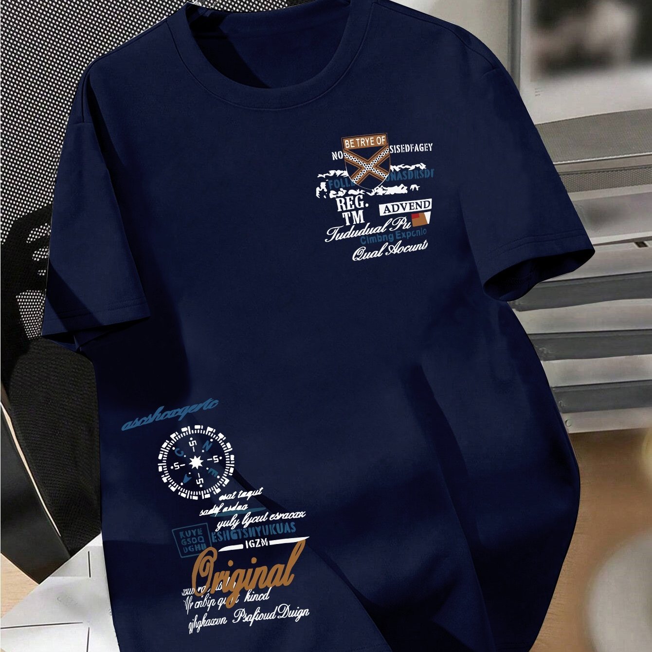 TEMU Collection Directional New Style Simple And Fashionable Printed Round Neck Short Sleeve T-shirt Plus Size Men's Clothing, Plus Size