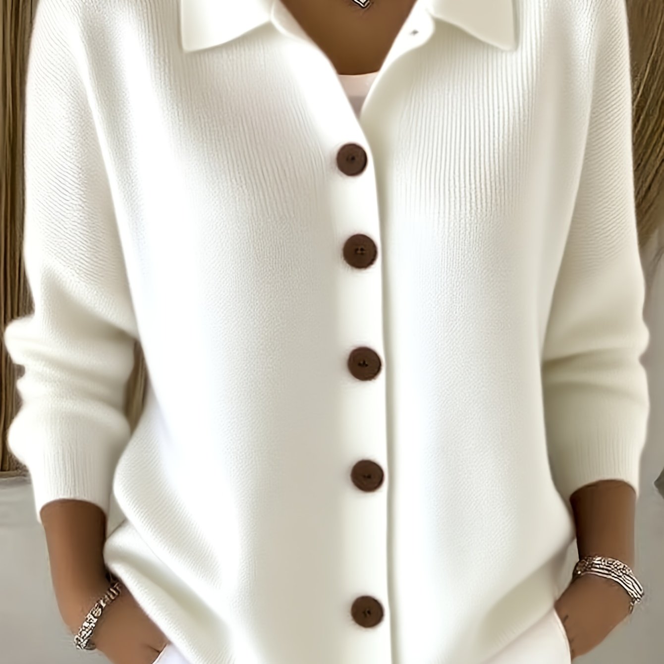TEMU Button-front Lapel Sweater Cardigan, New Autumn And Winter Solid-color Casual Cardigan
