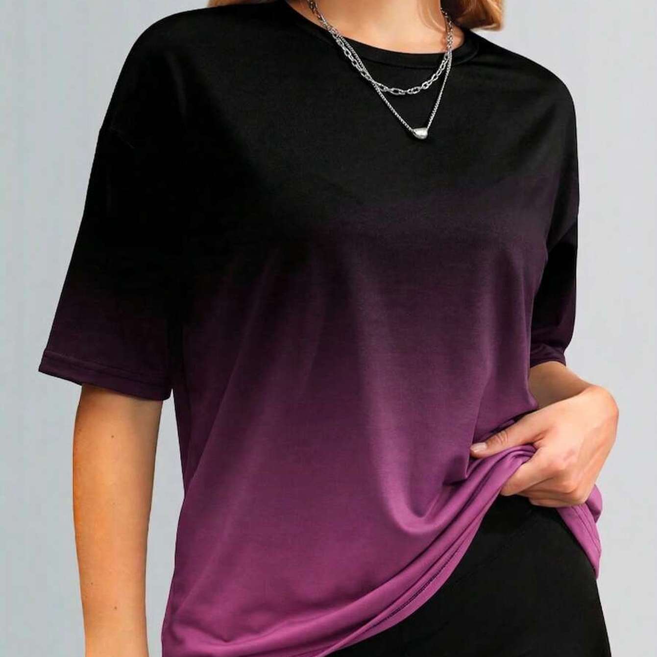 TEMU T-shirt grande taille pour femme à blocs de couleur - Dégradé à manches courtes et col rond, convient pour une tenue décontractée, coupe ample