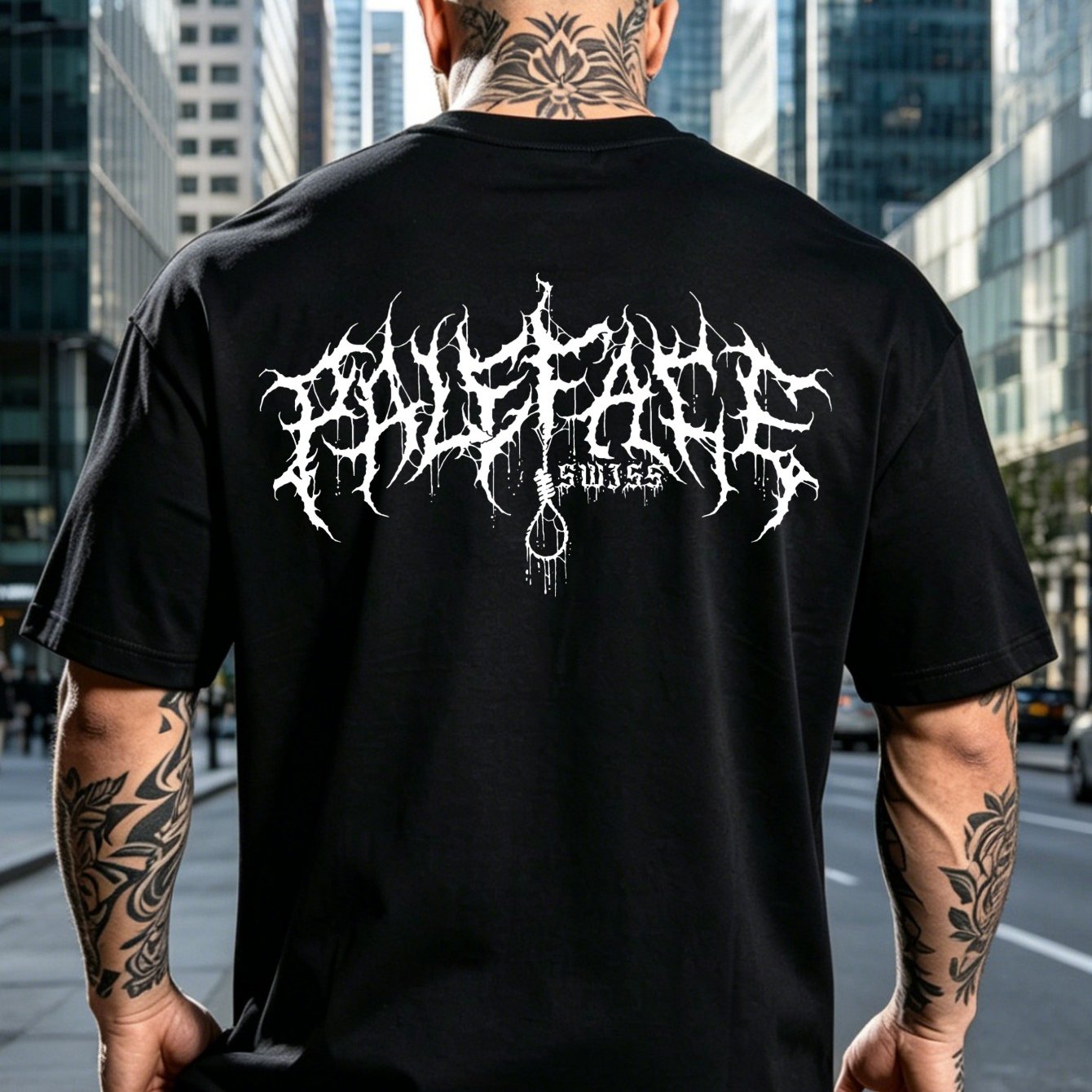 Trendy New Style Back Print Funny Unisex T-shirt Black Phalface Logo Design For Streetwear And Casual Outfits Perfect Gift For Holidays 100 Fashionable Versatile Daily Wear Short Sleeve