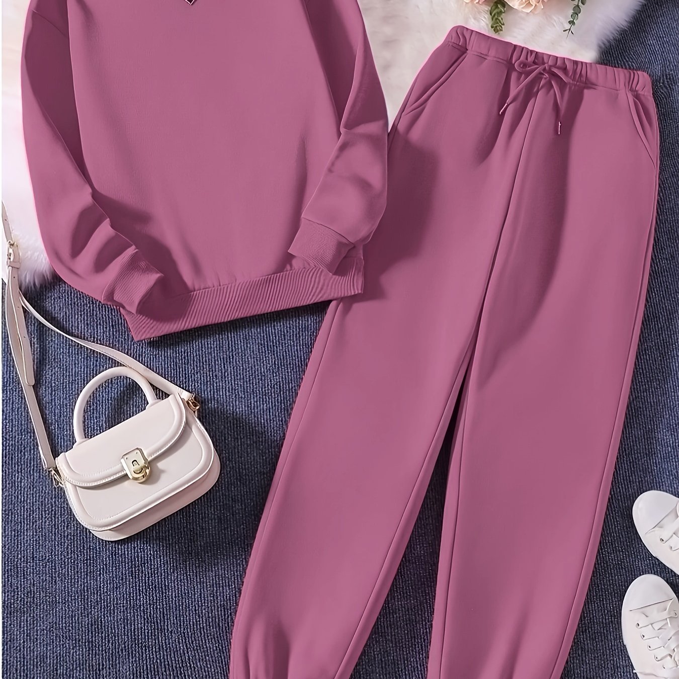E-shop Das neueste Damen-Trend-Set: Einfacher, eleganter und lässiger Rundhals-Sweatshirt mit langen Ärmeln