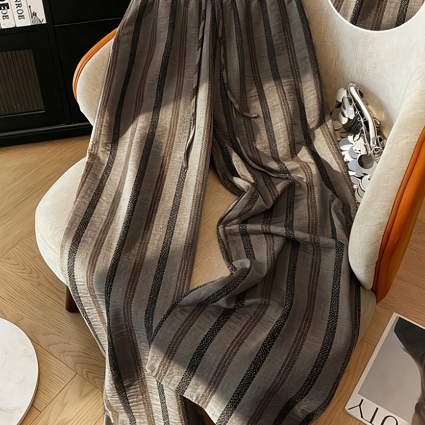 TEMU Women's Loose-fit Casual New Style Elastic Waist Long Pants, Thin Versatile Striped Spring/summer Sweatpants
