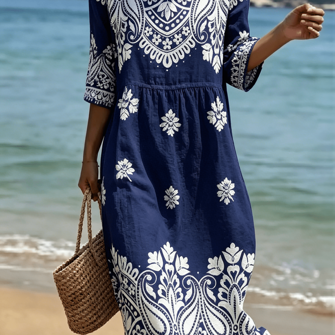 Image of 2026 New Women's Dress Paisley Pattern Retro Ethnic Style Round Neck Summer Dress Suitable For Beach Vacations Summer Carnivals Everyday Wear And Weekend Machine Washable