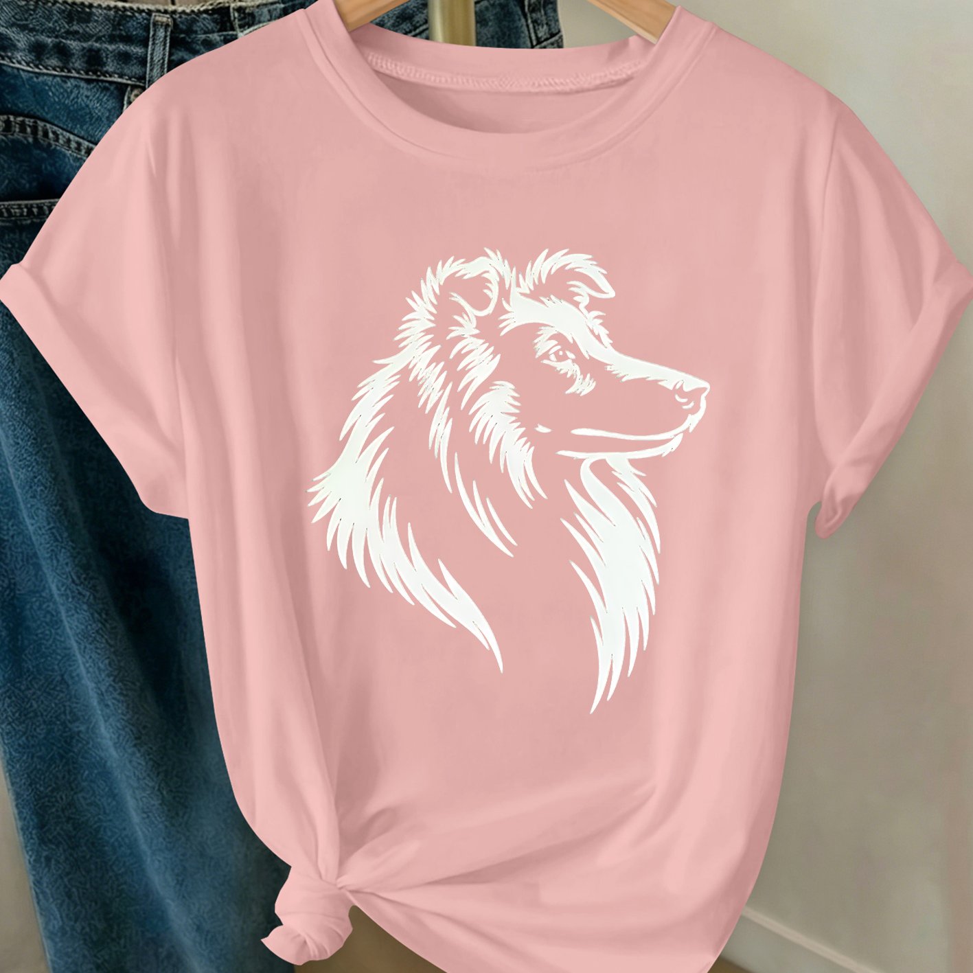 TEMU Women's Summer/autumn Top With Simple Hand-drawn , Line Art, Loose Size Round Neck T-shirt, Fresh And Artistic Style, Casual Daily Wear,