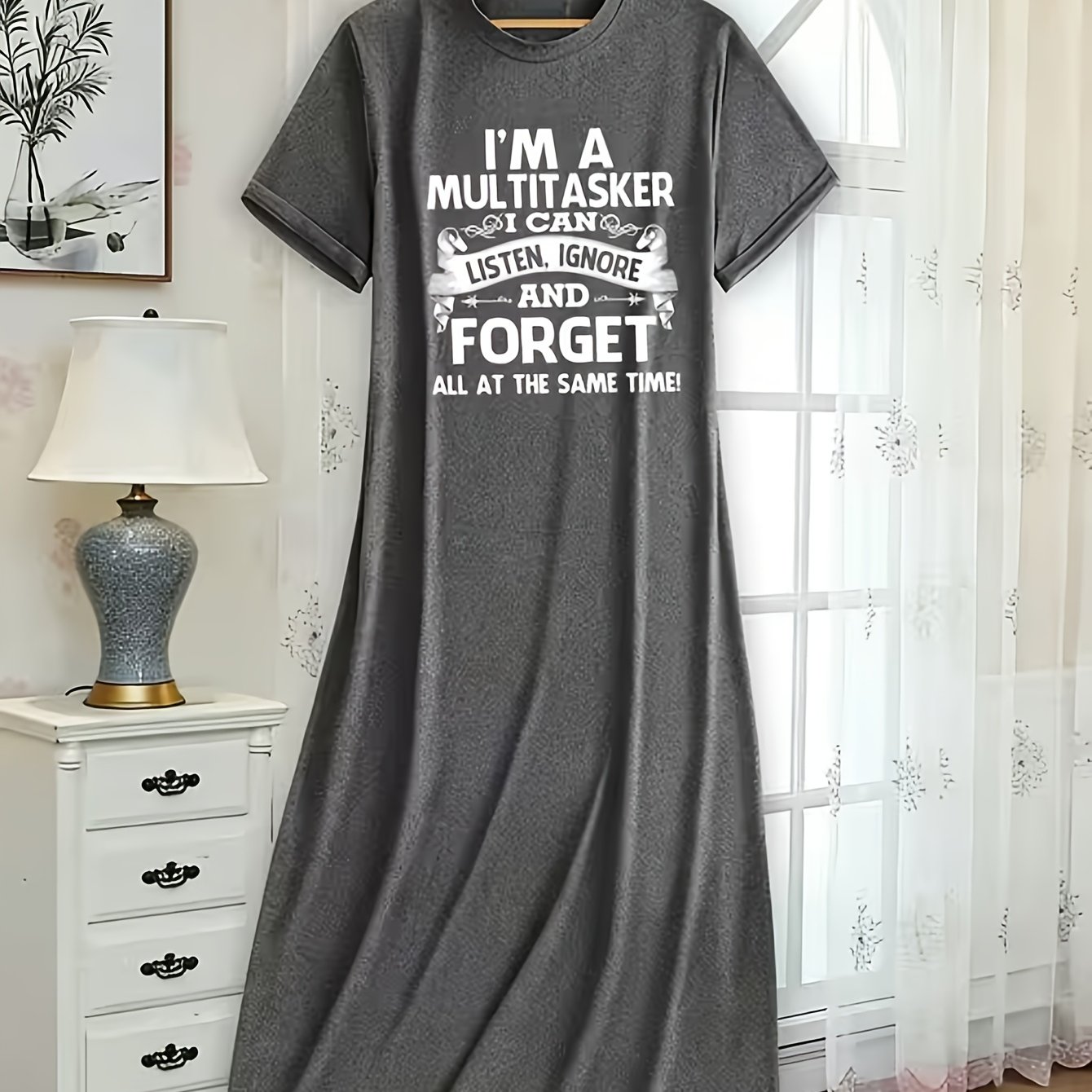 TEMU Round-neck Dress, Casual, Simple, Comfortable, Stylish, With Humorous Letter Print Pattern, New Summer Women's Clothing, Loose And Breathable