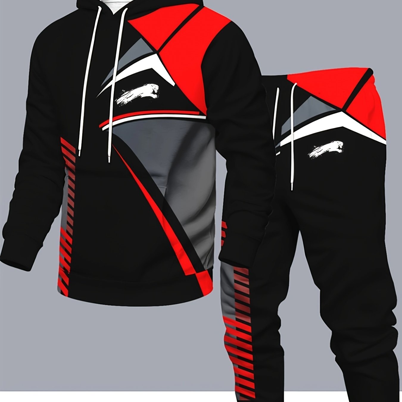 TEMU Spring And Autumn Season Fashion Pattern Print Spring Autumn Trendy Hooded Sweatshirt 2pcss Set Outdoor Set, Men's 2pcss Set, Casual Sports Set