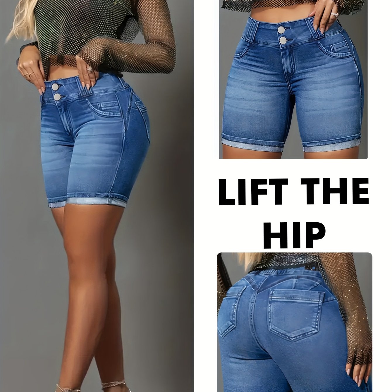 Sexy High-waist Double-breasted Tight Curve Denim Shorts