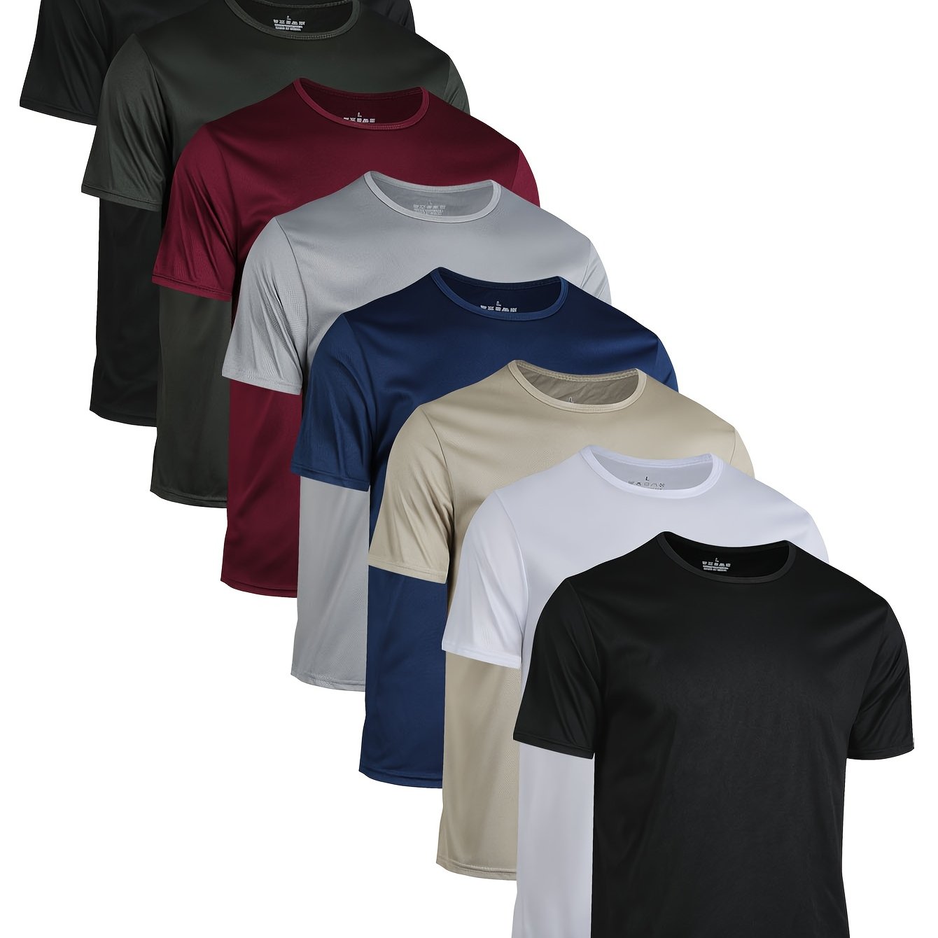 Image of 8pcs Men's Quick-dry Breathable 100% Polyester Workout T-shirts - Solid Color Crew Neck Short Sleeve Tees For Running, Gym & Outdoor Activities, Machine Washable Summer Activewear, Gym Outfits For Men