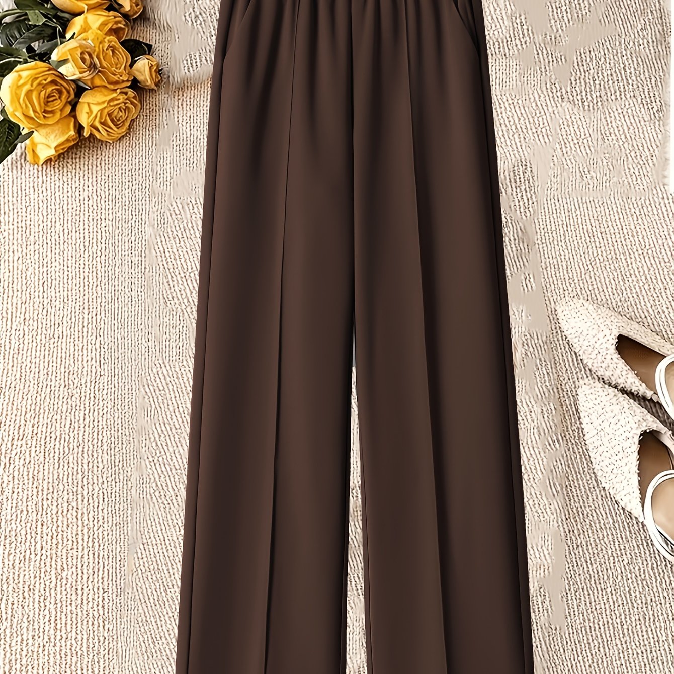 TEMU Plus Size, Women's Casual Y Wide-leg Pants With Elastic Stretch Waist, Plus Size For Spring, Autumn, And Winter, Straight-leg Loose Fit Trousers