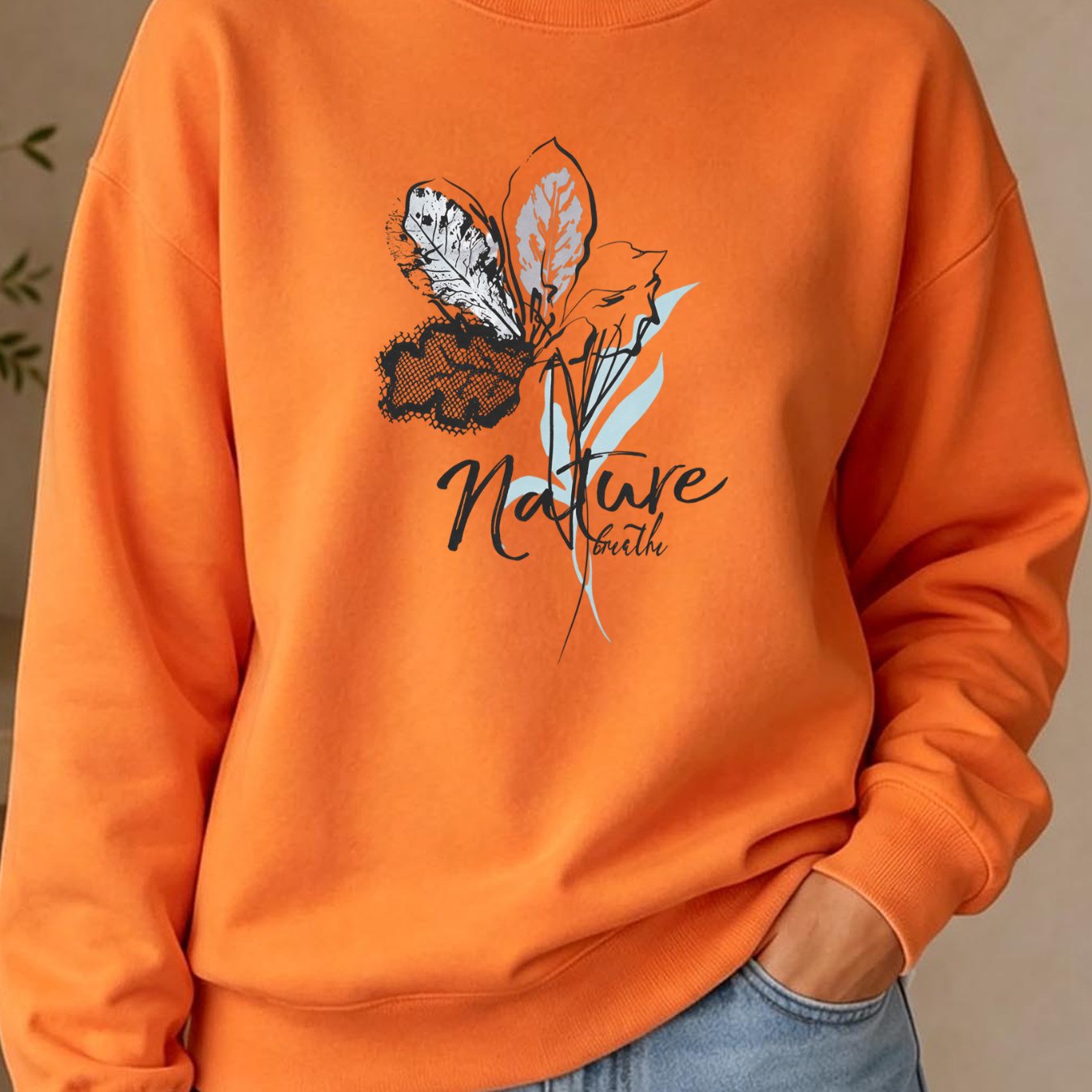 Image of Women's Casual Loose Fit Hoodie Pullover, Nature Booth And Flower Print, Relaxed , Machine Washable, Easy And Versatile, Local Stock, For Fall/winter Daily Street Style