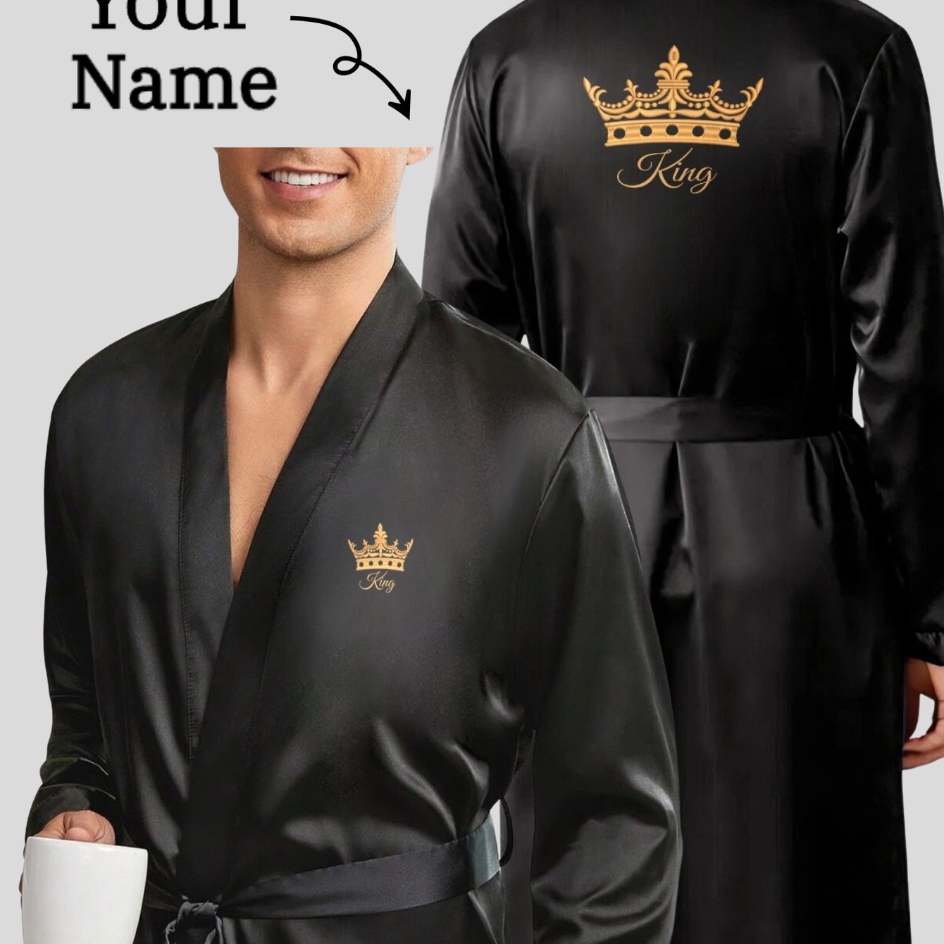 ' Soft Comfortable Plain Color Robe With Diy Customized Pattern, V-neck, Long Sleeves, Belted Elegant Simple Casual For Wedding And Party Men's Pajamas Home Clothes Regular Models , Summer And Autumn