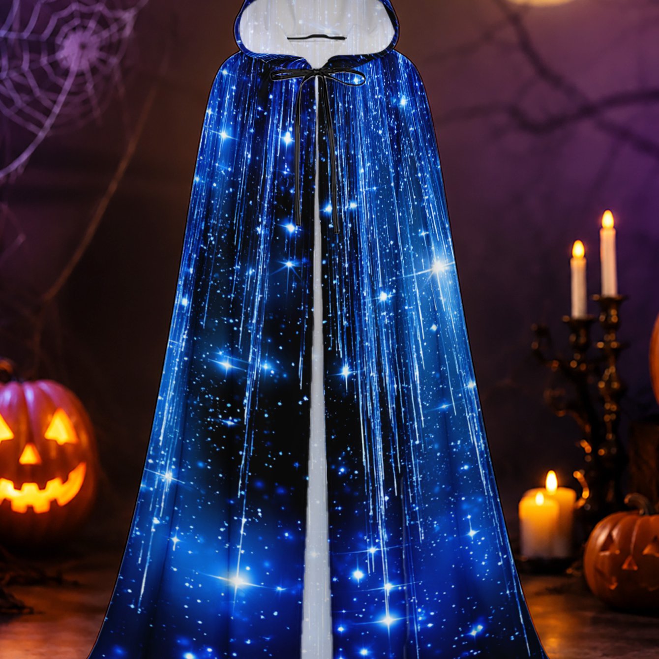 TEMU 1 stuk, Halloween & Kerst mantel met capuchon en oplichtend sterrennachtontwerp, volle lengte volwassen cape voor cosplay-evenementen en