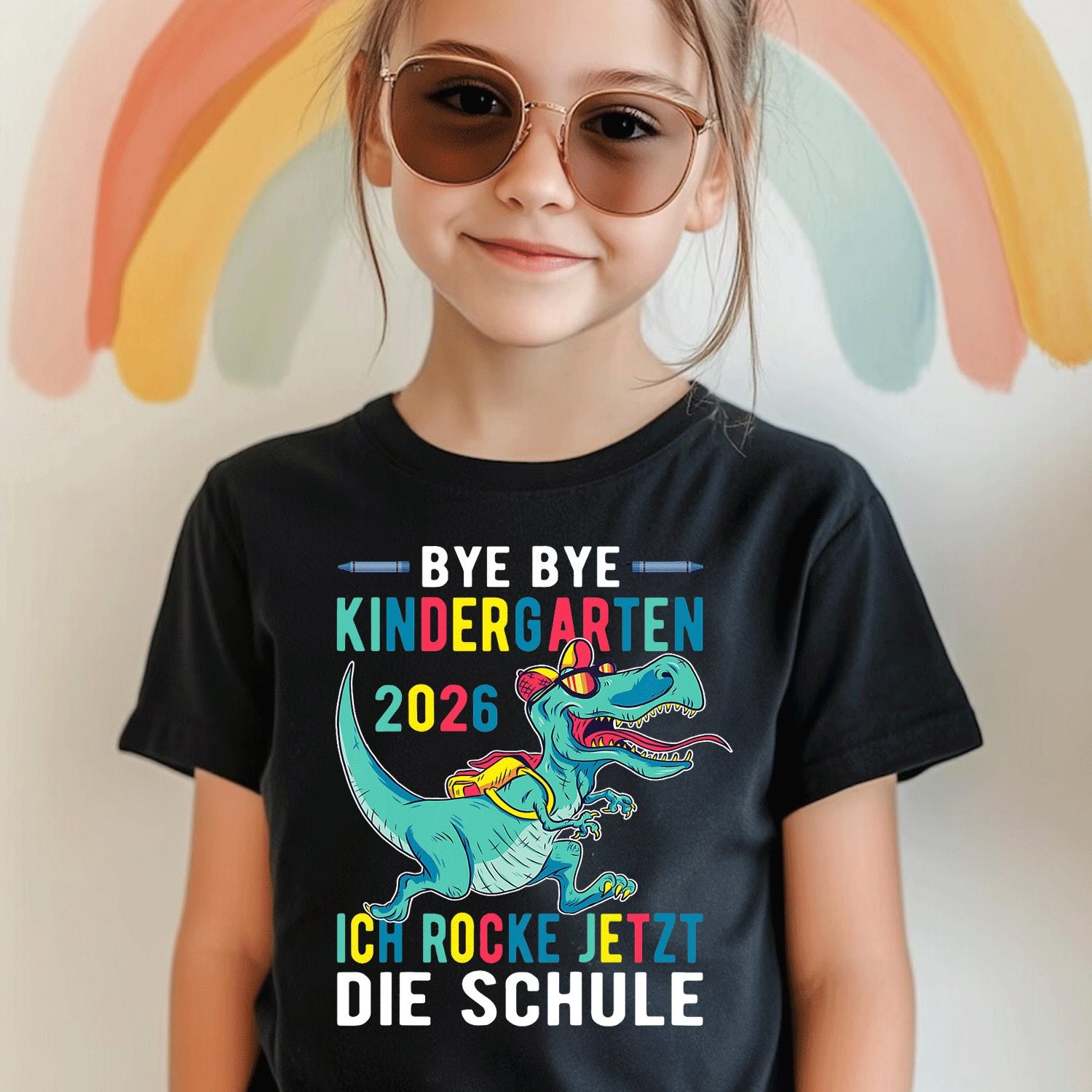 Image of Children' Bye Kindergarten Geschafft 2026 Kita Graduation T-shirt Comfortable Casual Crew Neck Tee For Boys And Girls T Shirt, 200g