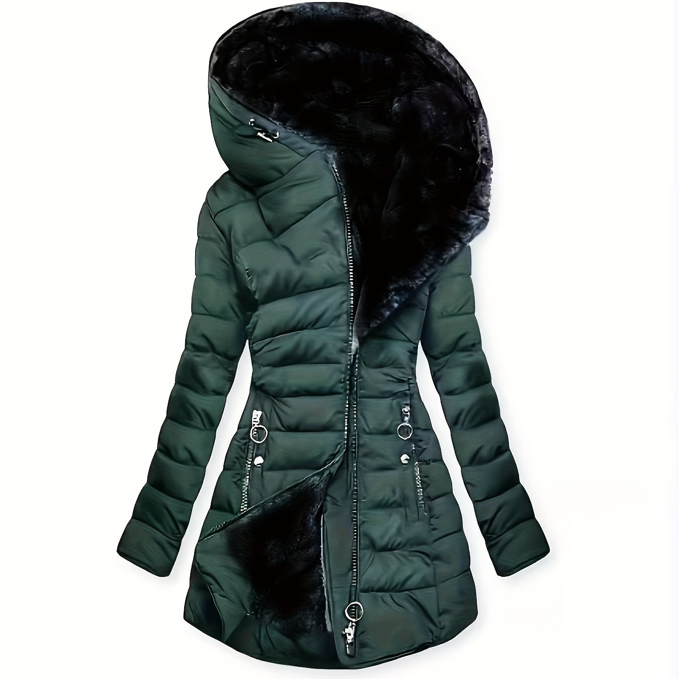 Autumn/winter Warm -lined Hooded Slim-fit Mid-length Padded Coat For Women