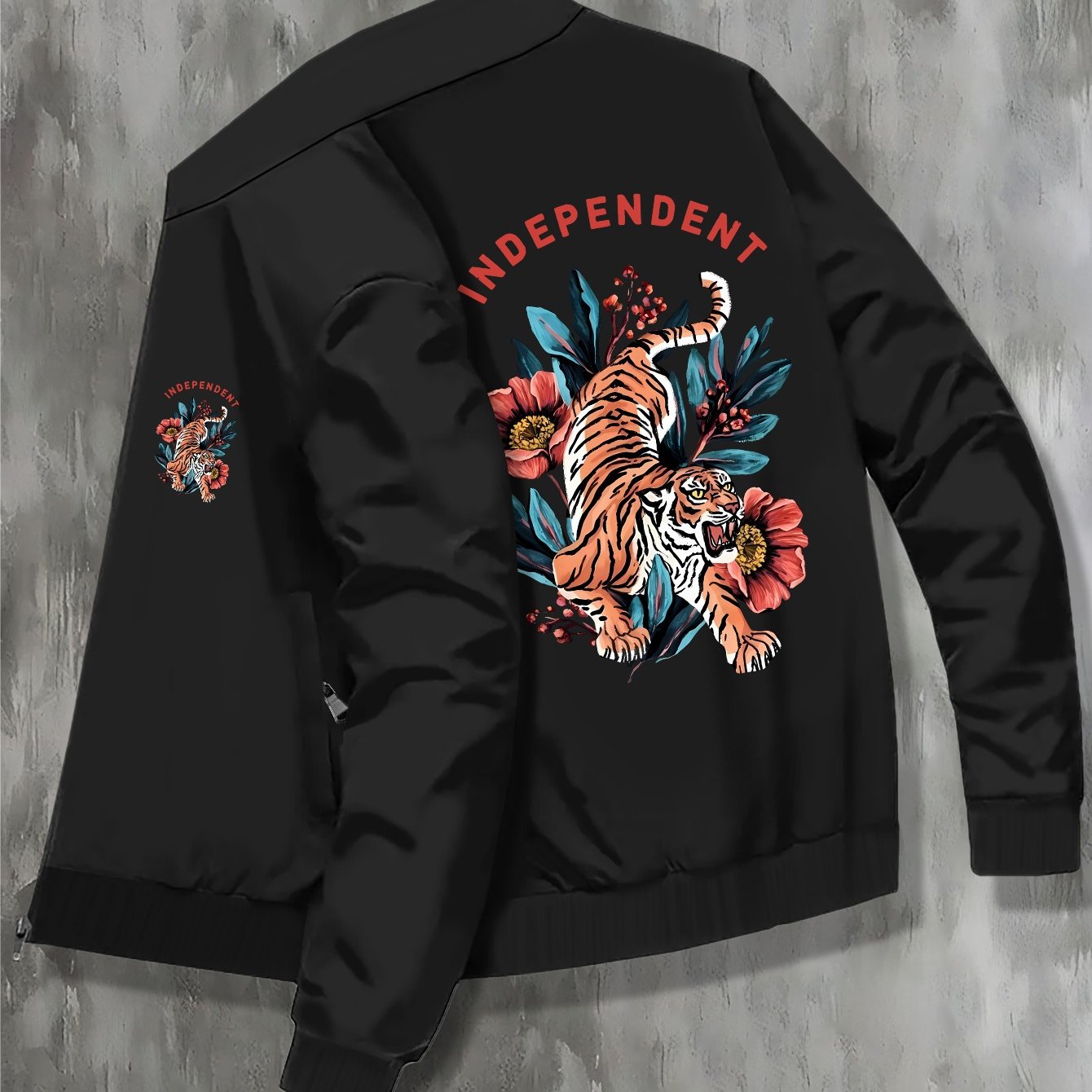 TEMU Jacket For Plus-size Men With A College Style, Featuring Pockets And A Zipper Design, Plus Size