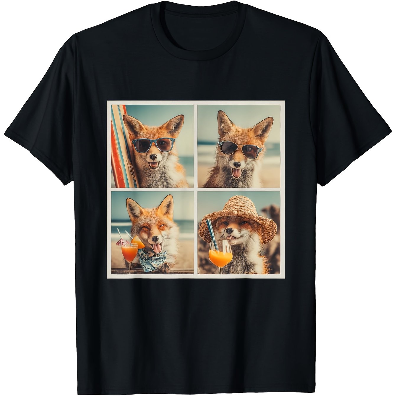 TEMU Short-sleeved T-shirt Featuring A Fashionable Fox Wearinglasses, Perfect For Summer Beach . This Humorous T-shirt Is Perfect For Occasions Like