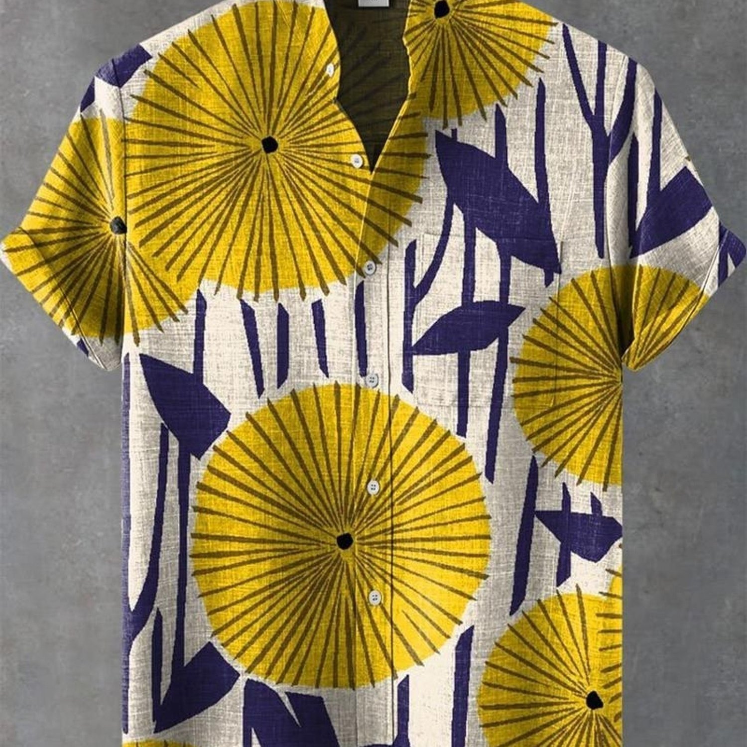 Image of Men's Formal Short-sleeved Shirt, Mixed Color, Multiple Sizes , Yellow Floral And Dark Pattern, Collared With White Buttons, Polyester Fabric, Comfortable For Daily Casual Wear, Fashionable