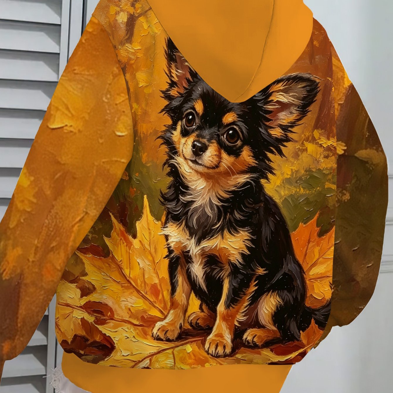 TEMU Plus Size, Women's Plus Size Autumn Forest Chihuahua Puppy Oil Painting Art Print Hooded Sweatshirt, Unisex Loose Fit Vintage Warm- Casual
