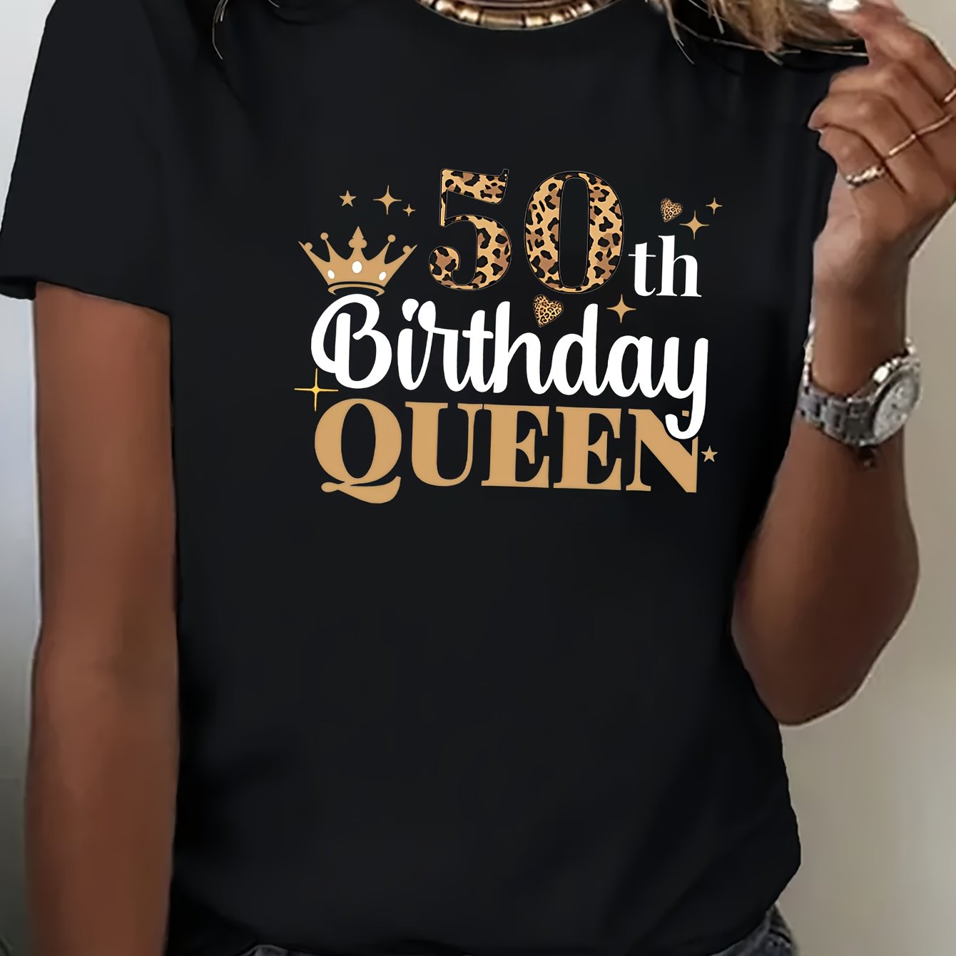 TEMU T-shirt décontracté et à col rond pour femmes, motif " 50e anniversaire"