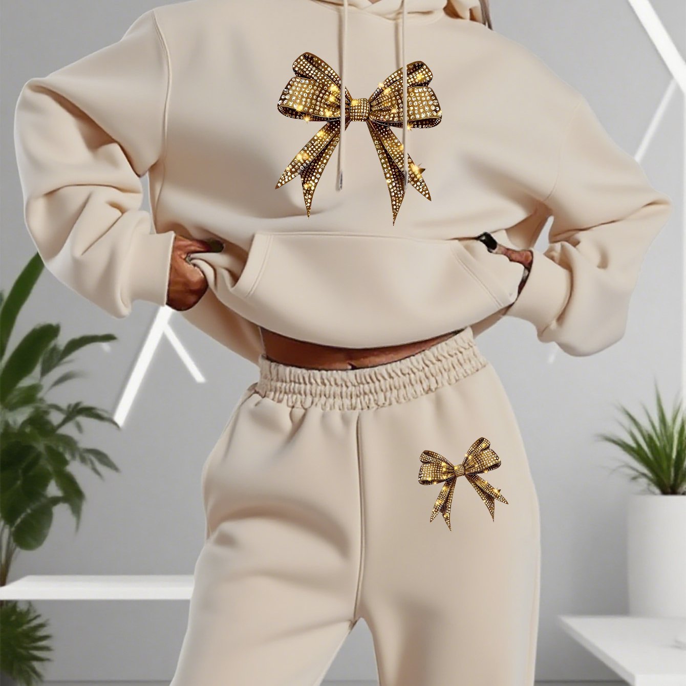 TEMU Graphic Print Two-piece Set, Hoodie And Pants, Women's Clothing