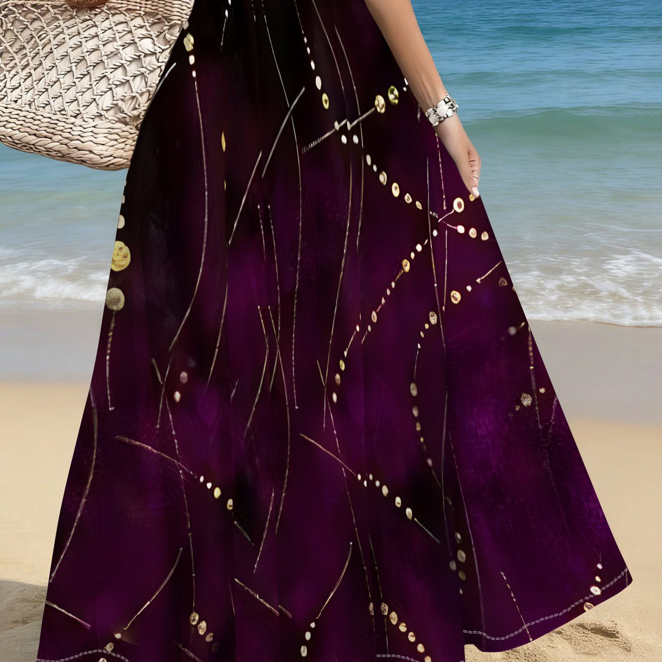 TEMU Women's Plus Size Skirt With Abstract Golden Dot Pattern, Minimalist Fashion Style, Ideal For Beach Vacation, Travel, Casual Summer Wear And