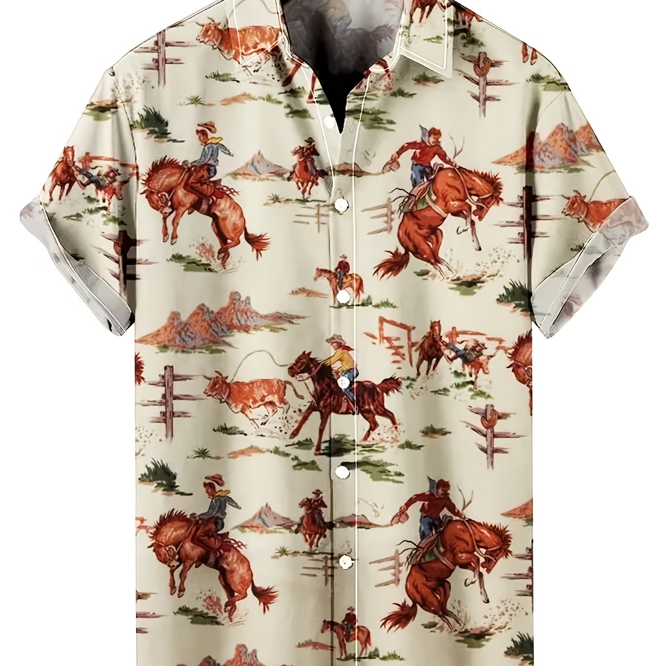 TEMU Haut décontracté à imprimé cowboy style western, convient aux hommes, manches courtes, une chemise décontractée de idéale pour les occasions