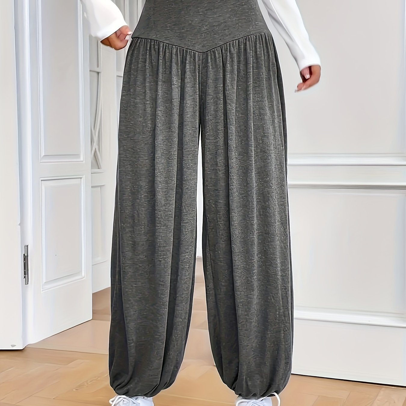 TEMU Women's High-waist Solid Color Loose Sports Pants, Combining . Made Of Elastic And Breathable Gray Fabric, Can Shape And Tighten The Abdomen,