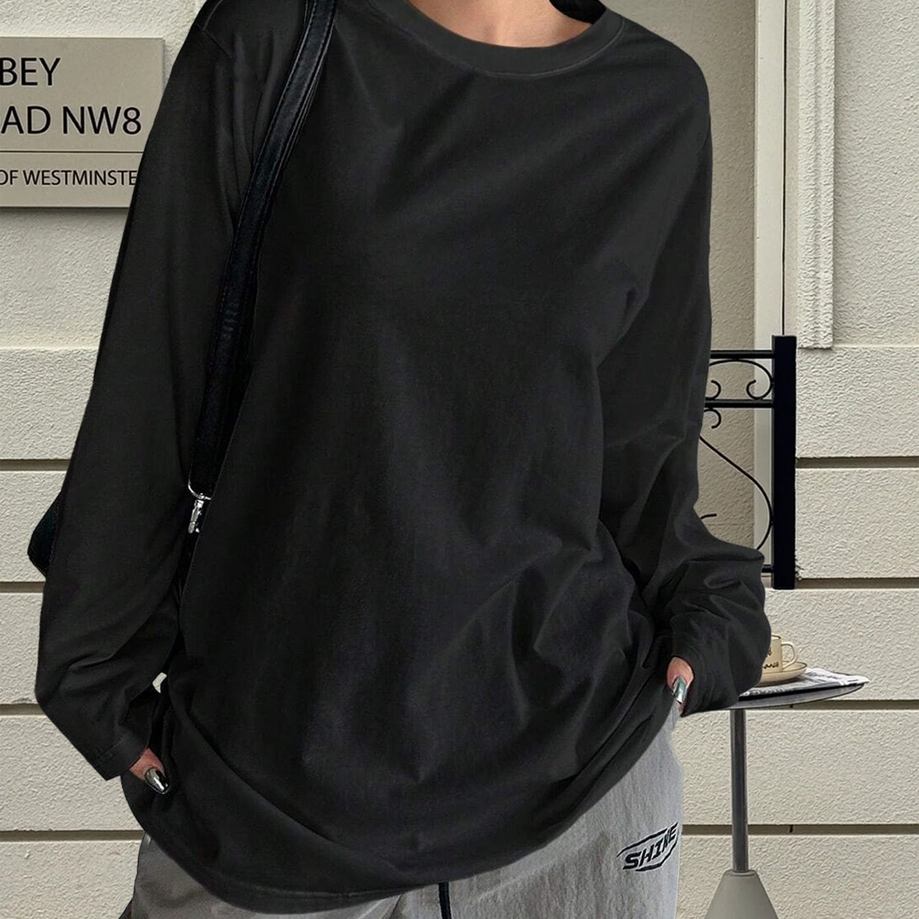 TEMU Women's New Casual Long-sleeve T-shirt - Delicate And Skin-friendly Fabric, Solid Color For A That Any Outfit Style. Loose Fit Suitable For All
