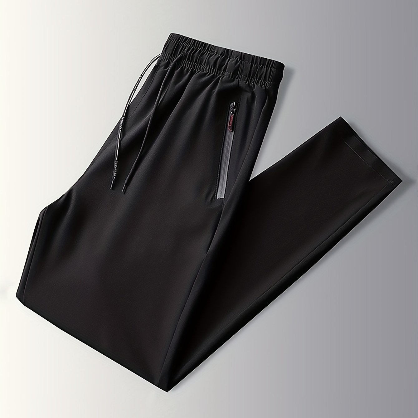 Image of Men's Casual Fashion Pants - , Breathable Polyester, Plus Size , Solid Color With Zip Detail, Machine Washable - Spring/summer, Plus Size Pants, Plus Size