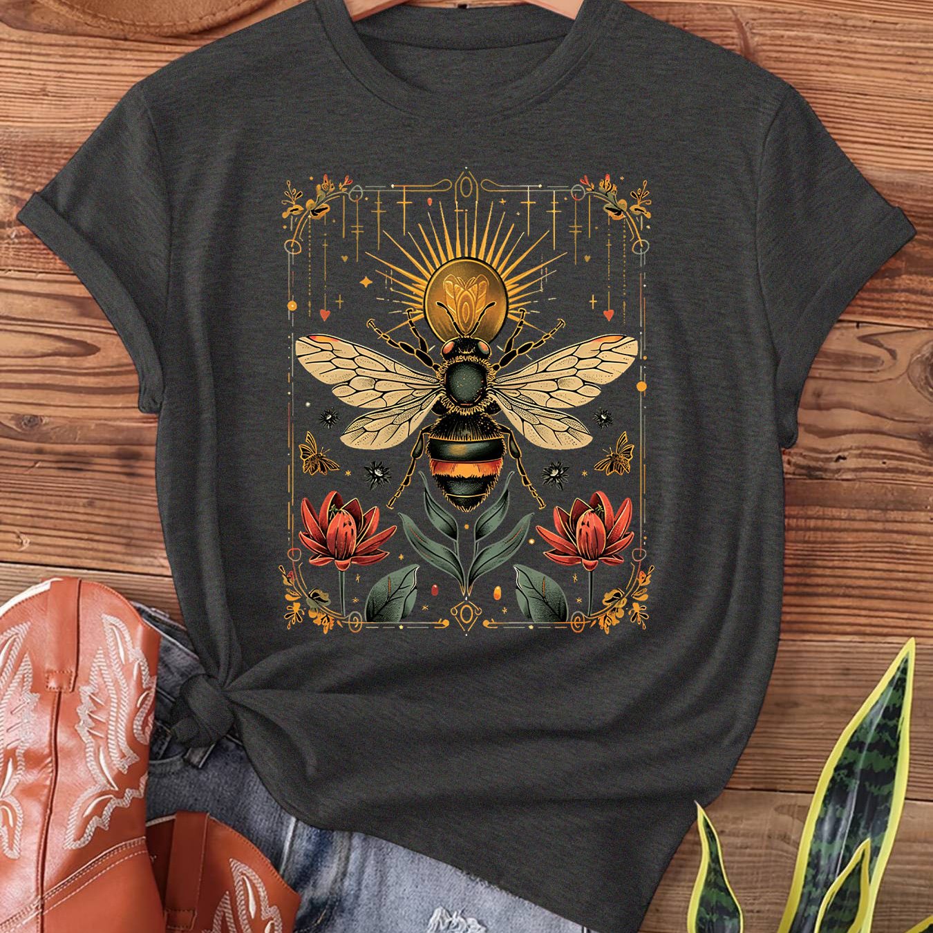 Image of Beekeeper . Print T-shirt, Short Sleeve Crew Neck Casual Top For Summer & Spring, Women's Clothing