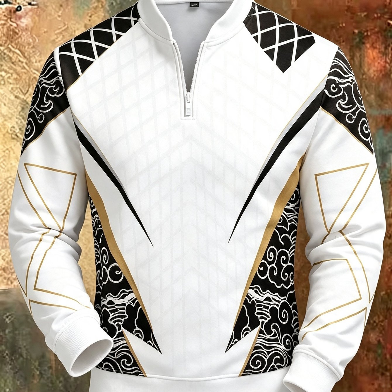 TEMU Sweatshirt pour homme à col et quart de fermeture éclair, haut décontracté à manches longues avec imprimé numérique géométrique de de style