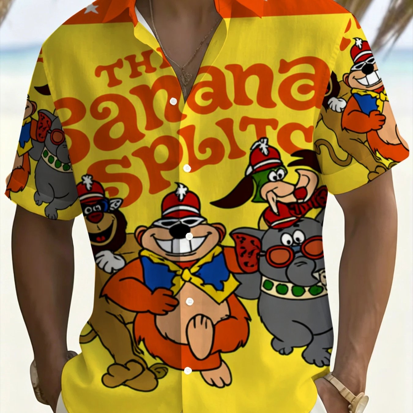 TEMU Men's Yellow Cartoon 3d Printed Hawaiian Shirt Short Sleeve Summer Beach Casual Shirt Daily Wear