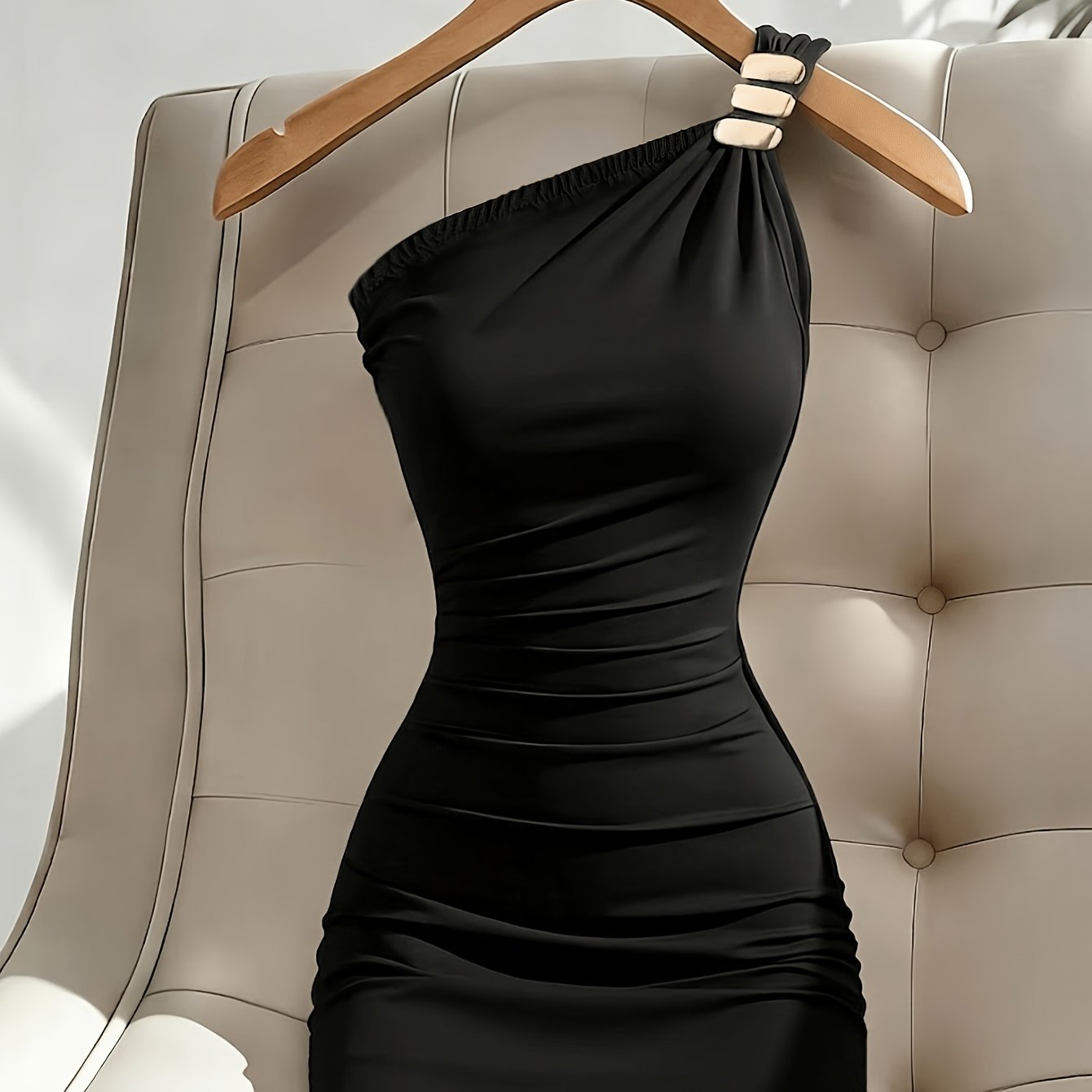 TEMU One-shoulder Metal Slim Fit Hip Wrap Dress